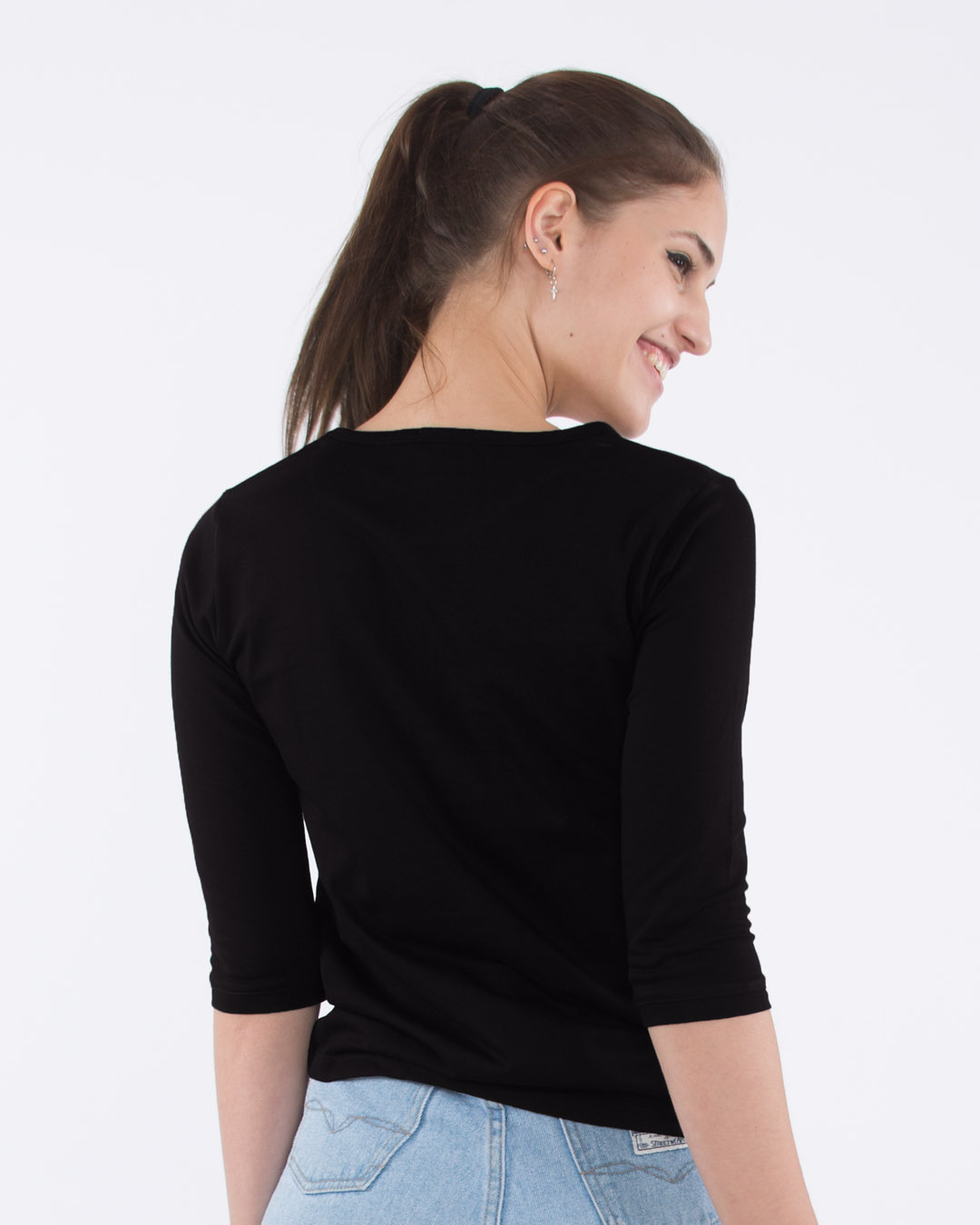 Shop No Ehsaan Round Neck 3/4th Sleeve T-Shirt-Back