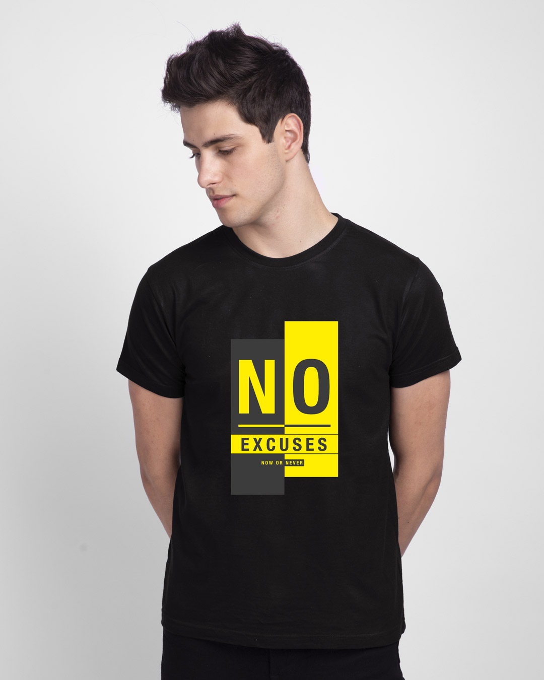 

No Excuses Block Half Sleeve T-Shirt Black Men' Printed T-Shirts Bewakoof.com