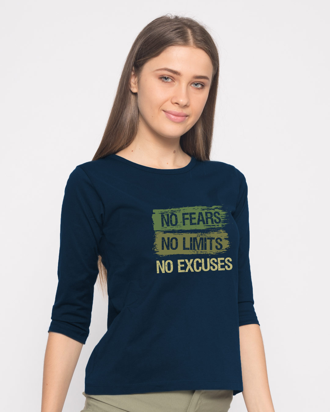 Shop No Fears No Excuses Round Neck 3/4th Sleeve T-Shirt-Back