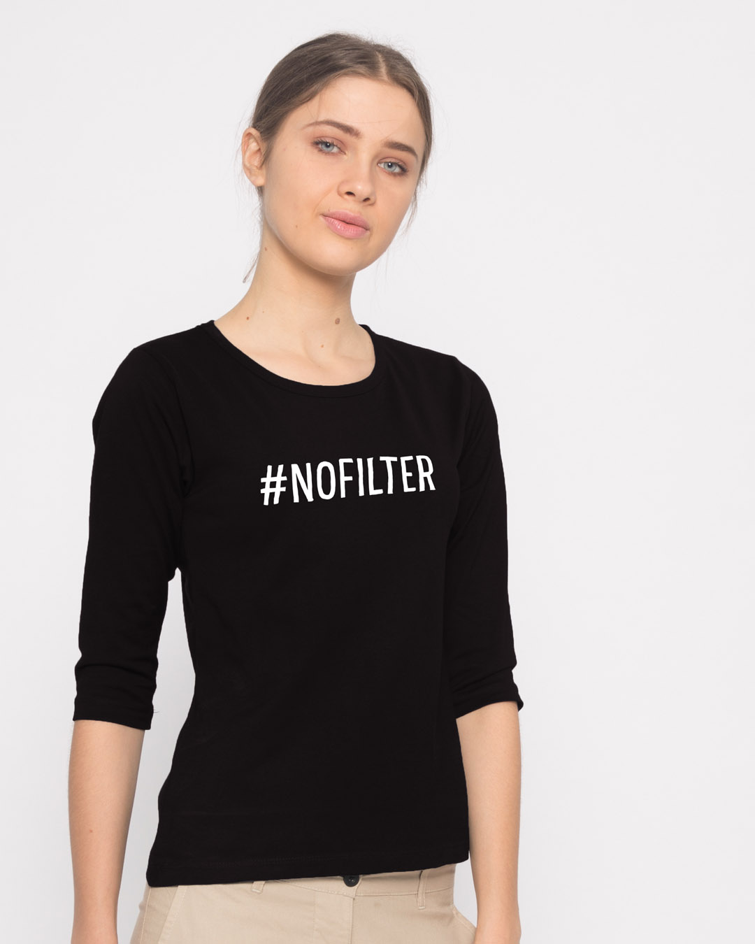Shop No Filter Round Neck 3/4th Sleeve T-Shirt-Back