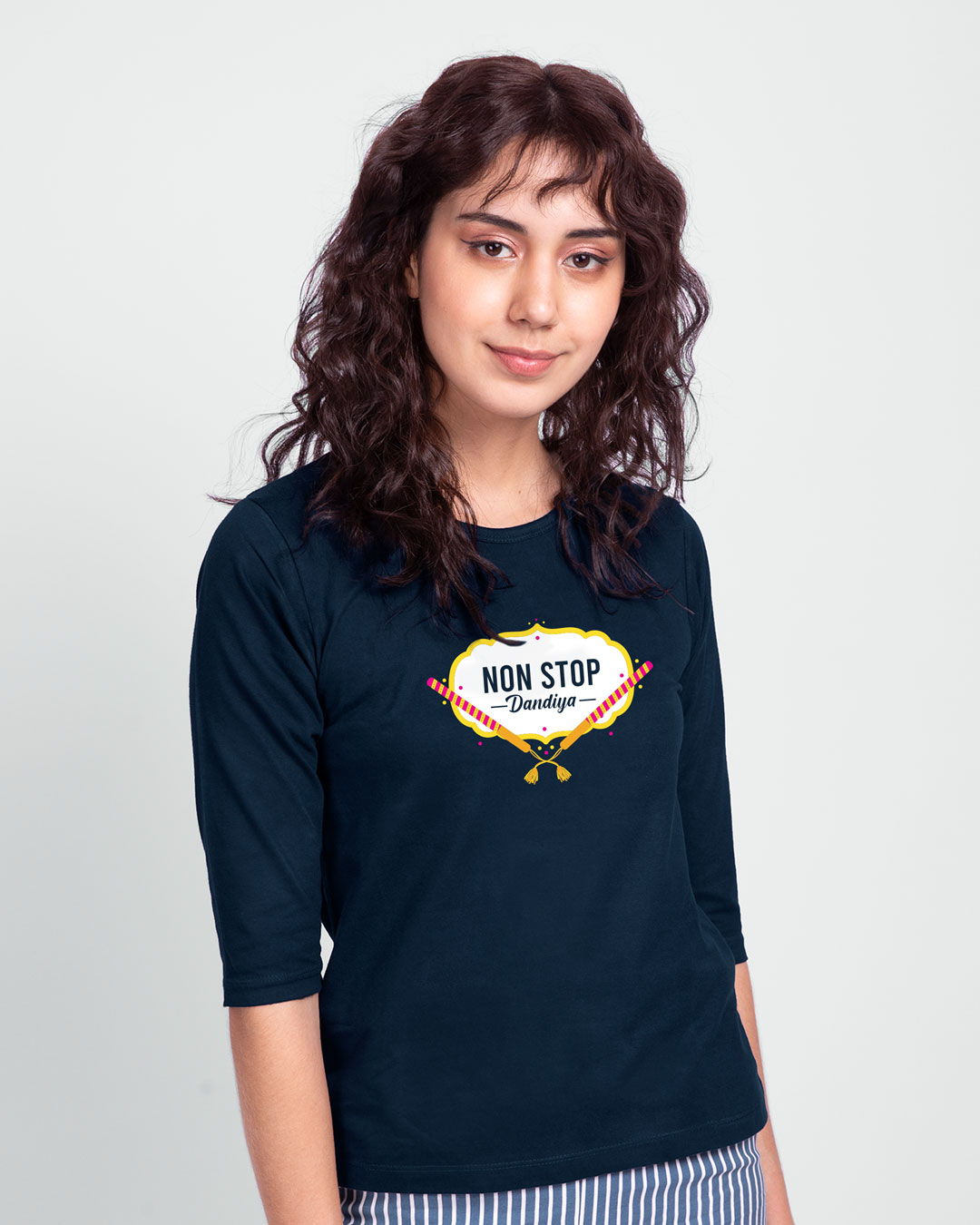 Shop Non Stop Dandiya 3/4th Sleeve Slim Fit T-Shirt Navy Blue-Back