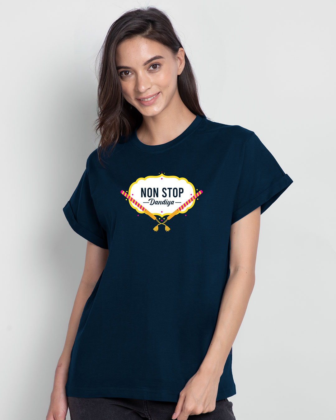 Shop Non Stop Dandiya Boyfriend T-Shirt-Back