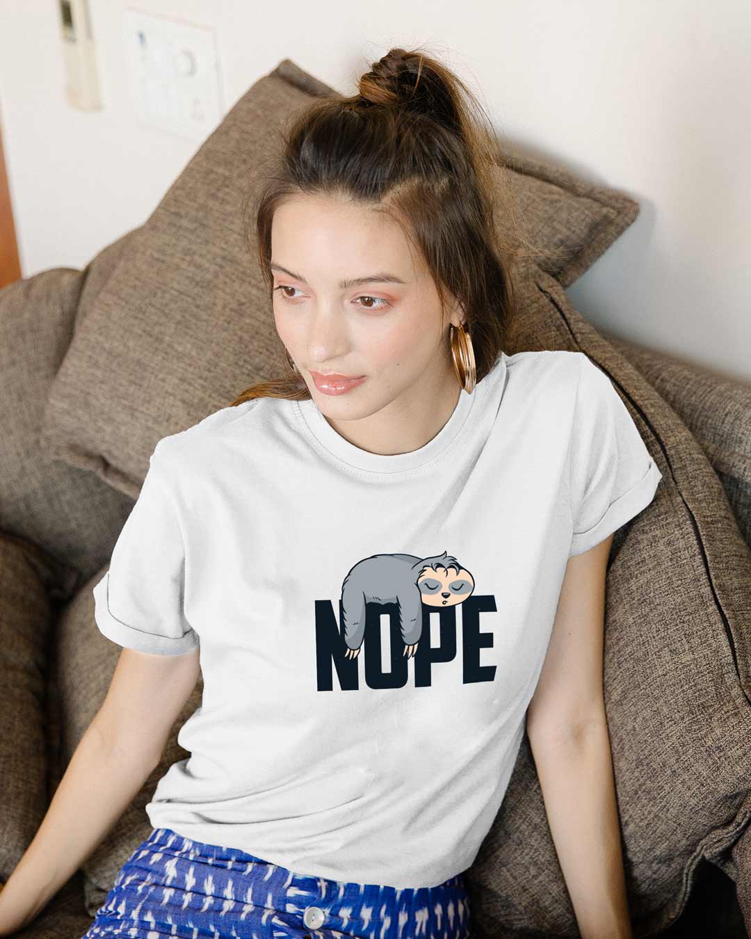 

Nope Lazy Boyfriend T-Shirts White Women' Printed Boyfriend T-Shirts Bewakoof.com