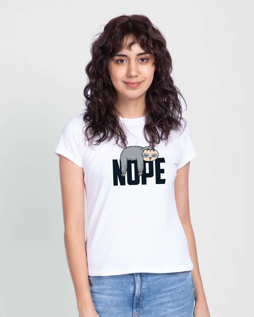 Shop Women's White Nope Lazy Graphic Printed T-shirt-Back