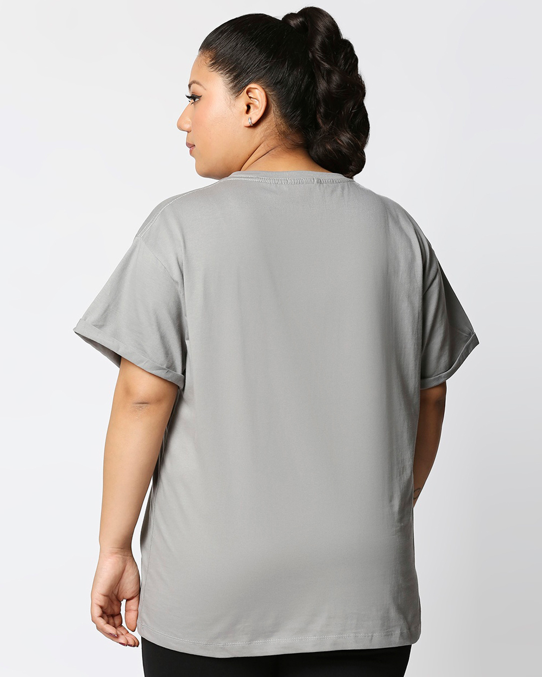 Shop Women's Grey Nope Lazy Graphic Printed Boyfriend Plus Size T-shirt-Back