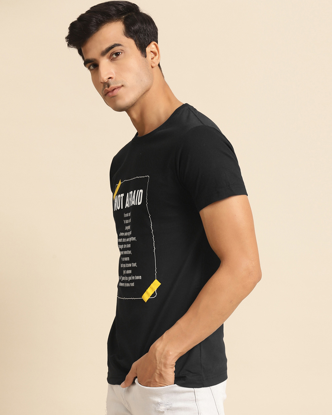 Shop Men's Black Not Afraid Typography T-shirt-Back