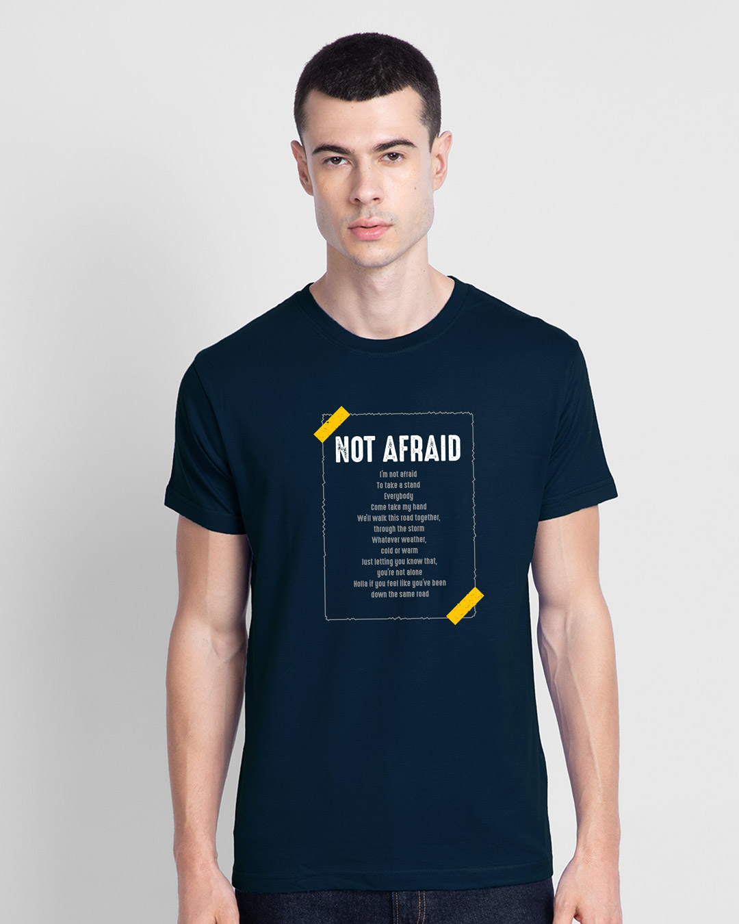 Shop Not Afraid Half Sleeve T-Shirt Navy Blue-Back