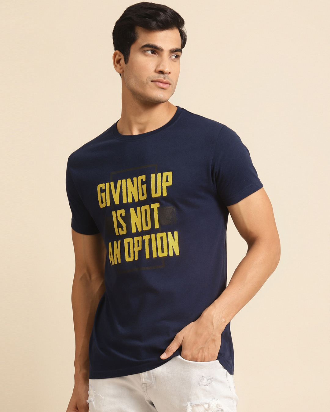 Shop Not An Option Half Sleeve T-Shirt Navy Blue-Back