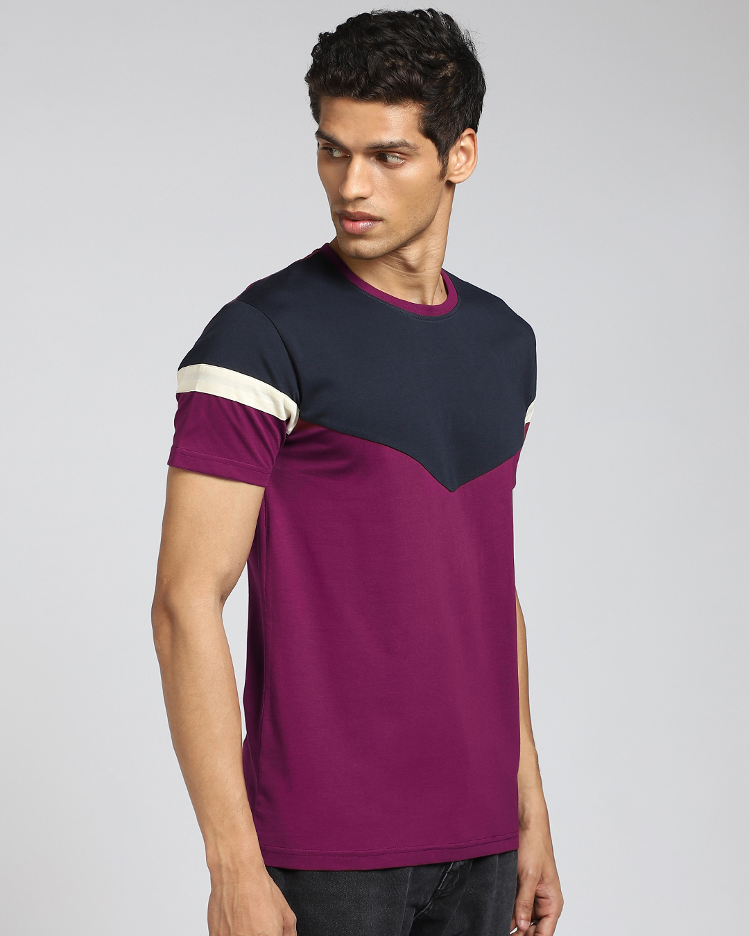 Shop Men's Purple & Blue Color Bock T-shirt-Back