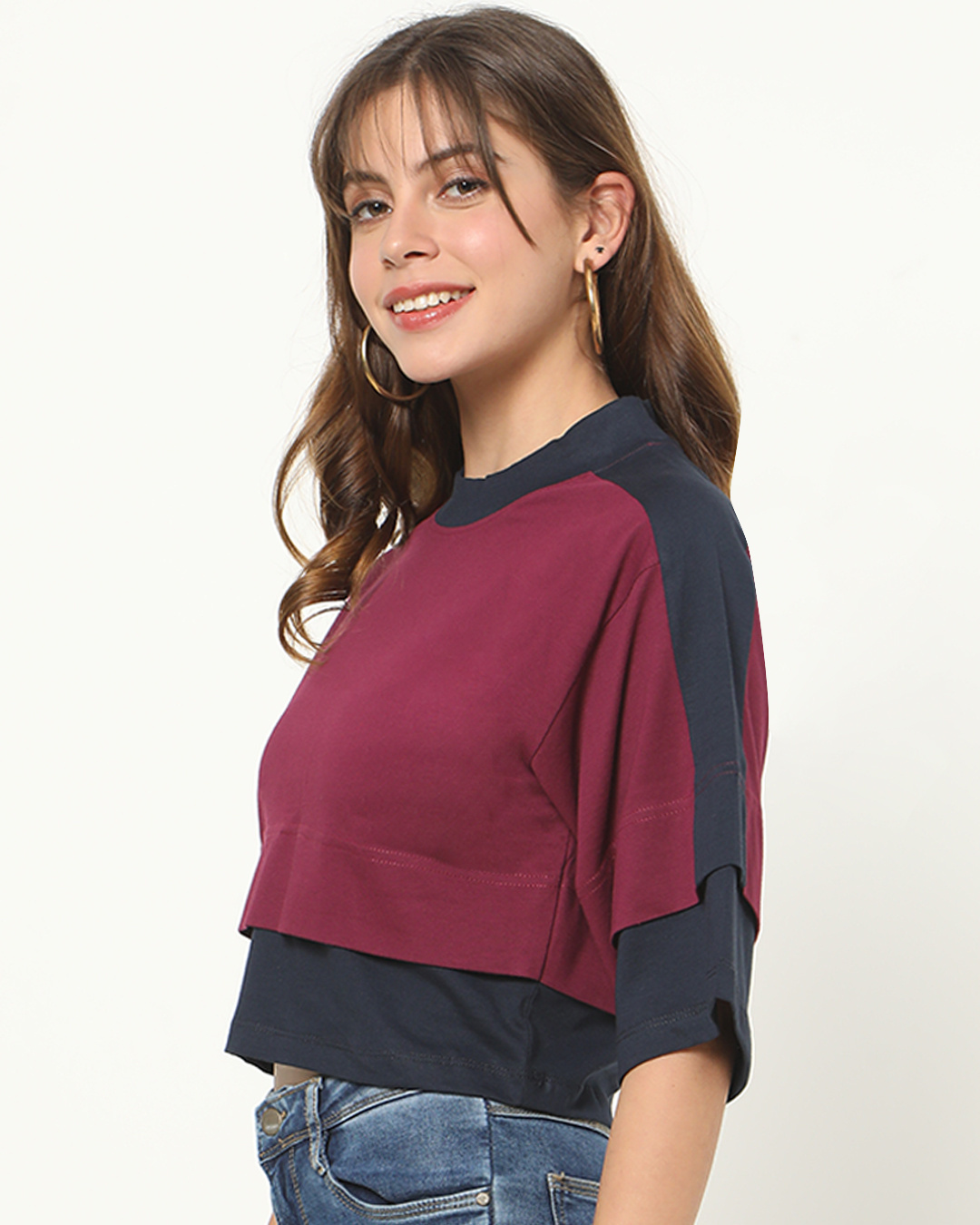 Shop Women's Not So Wine Layer Cut N Sew Sleeve Relaxed Fit T-shirt-Back