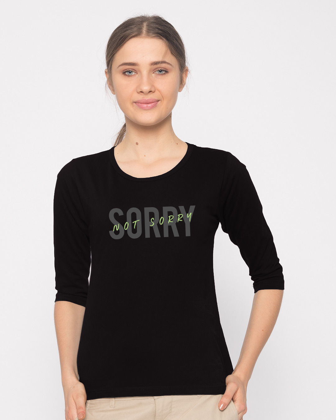 Shop Not Sorry Neon Round Neck 3/4th Sleeve T-Shirt-Back