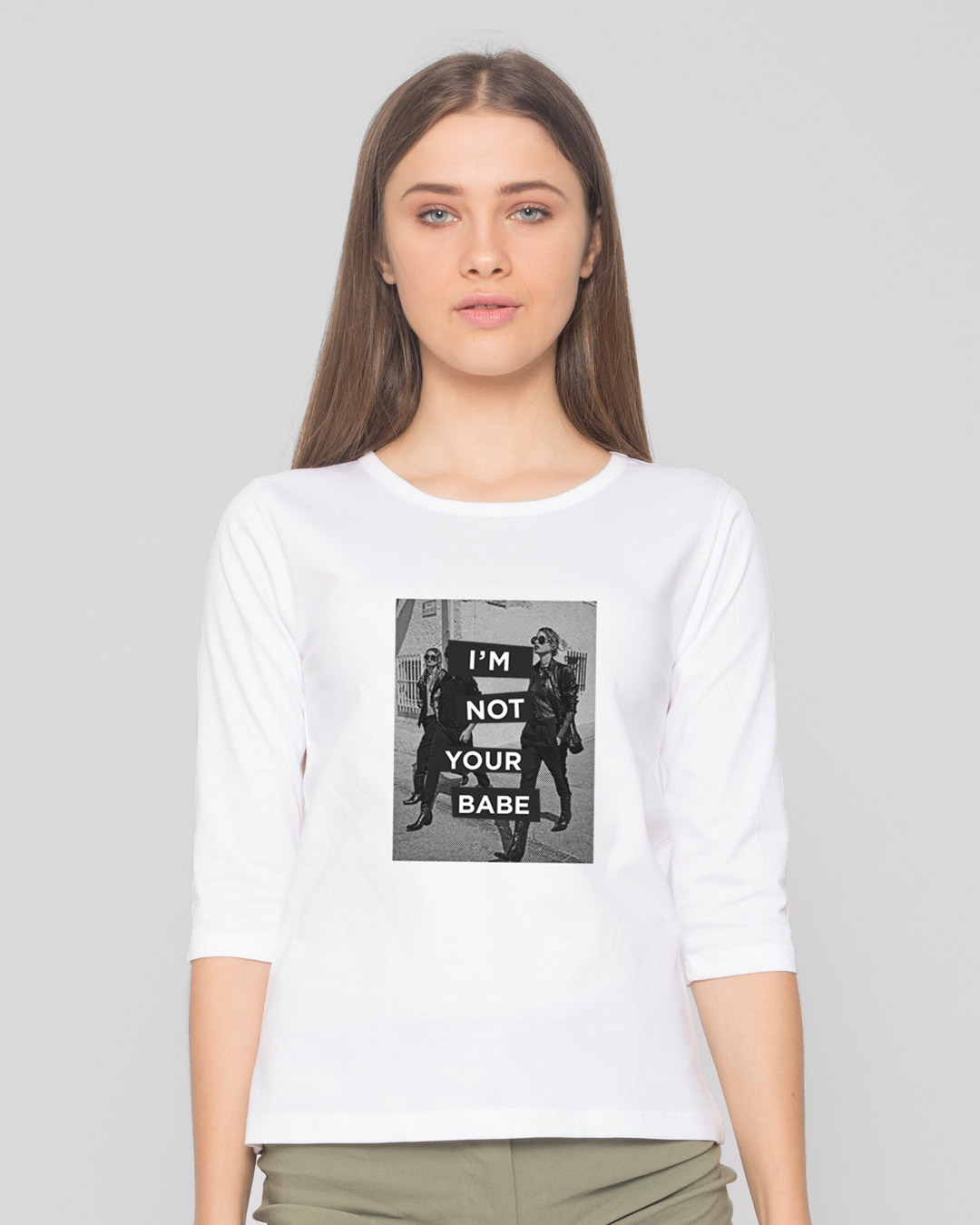 Shop Not Your Babe Round Neck 3/4 Sleeve T-Shirt-Back