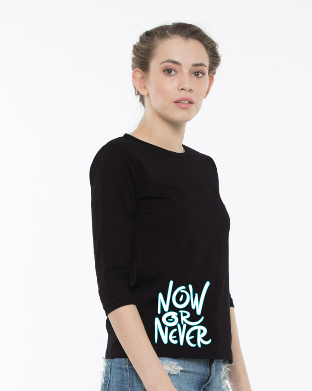 Shop Now Or Never Round Neck 3/4th Sleeve T-Shirt-Back