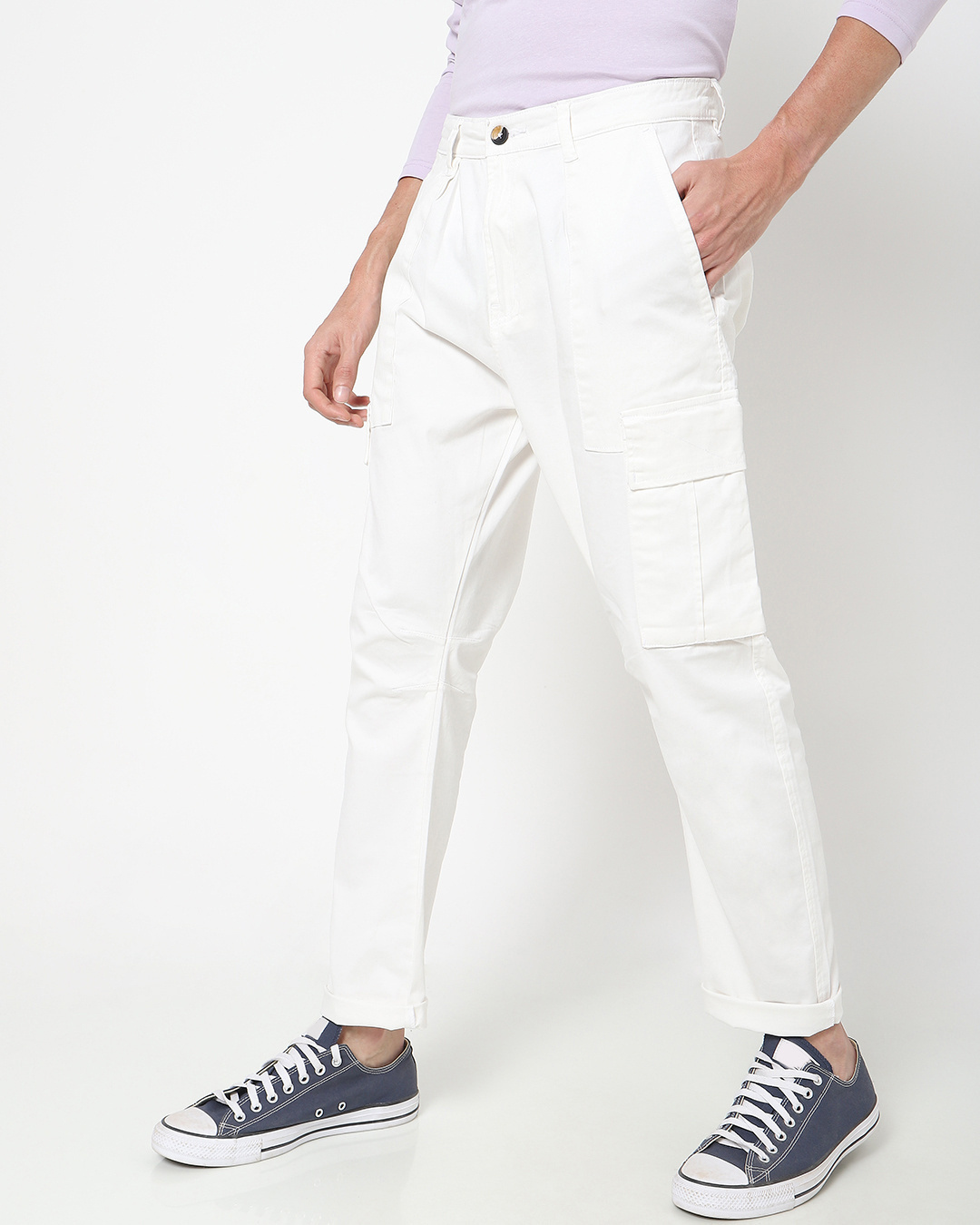 Shop Off White Cargo Chino Joggers With Pleats-Back