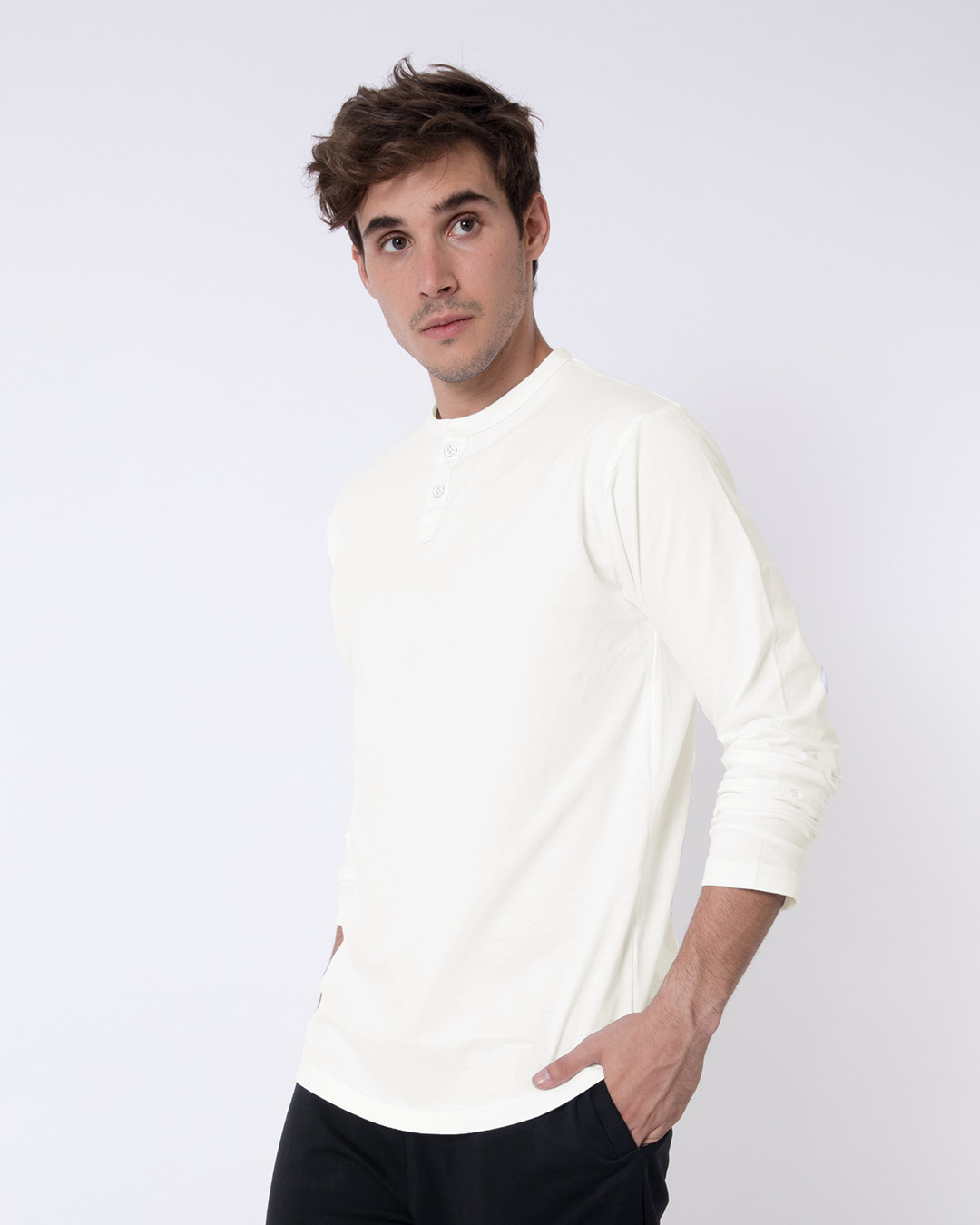 Shop Off White Full Sleeve Henley T-Shirt-Back
