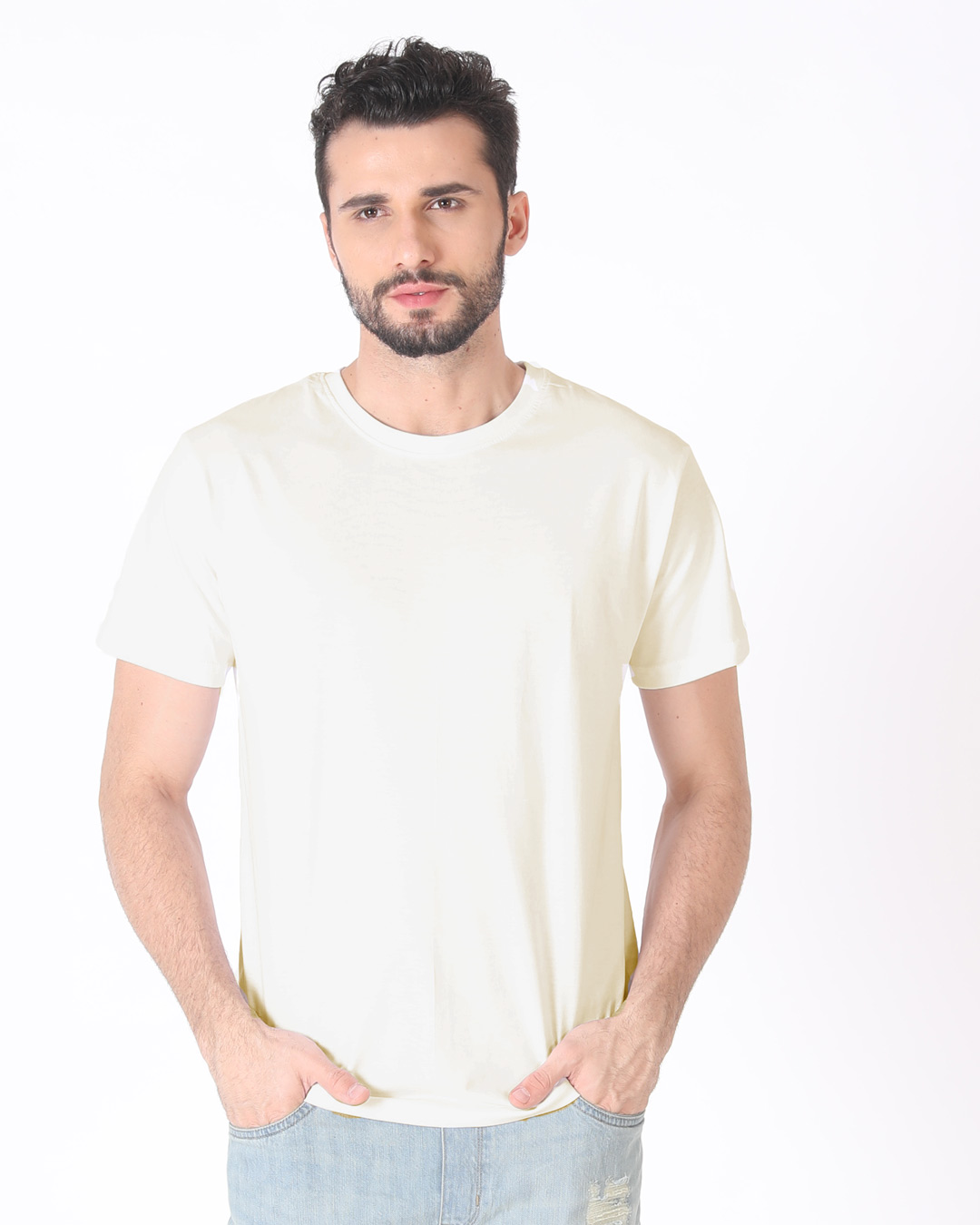 Buy Off White Plain Half Sleeve T-Shirt For Men Online India @ Bewakoof.com