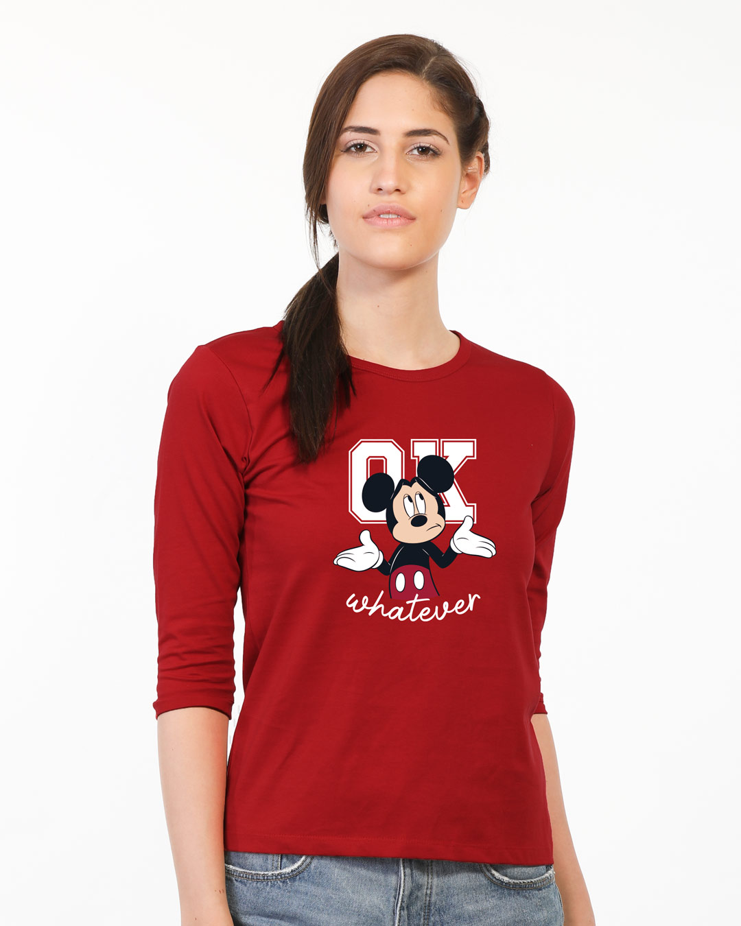 Shop Ok Whatever Round Neck 3/4th Sleeve T-Shirt (DL) Bold Red-Back