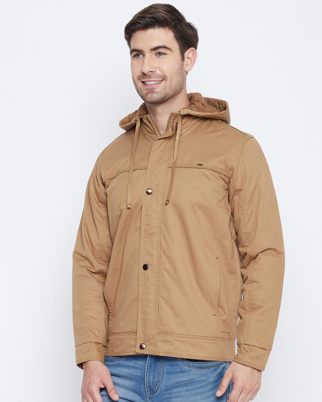 Shop Men's Beige Cotton Utility Jacket-Back