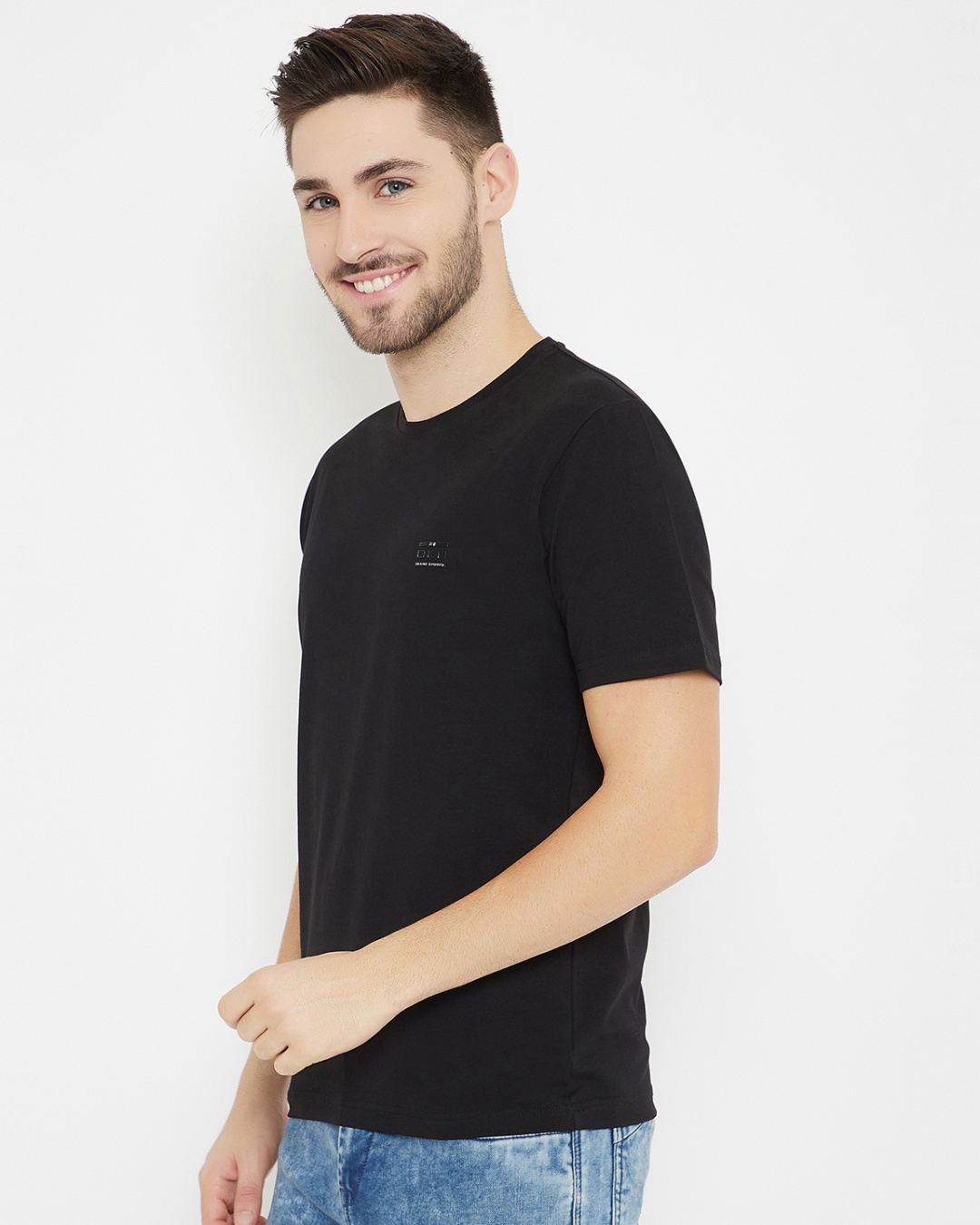 Shop Men's Black Polyester Round Neck T Shirt-Back