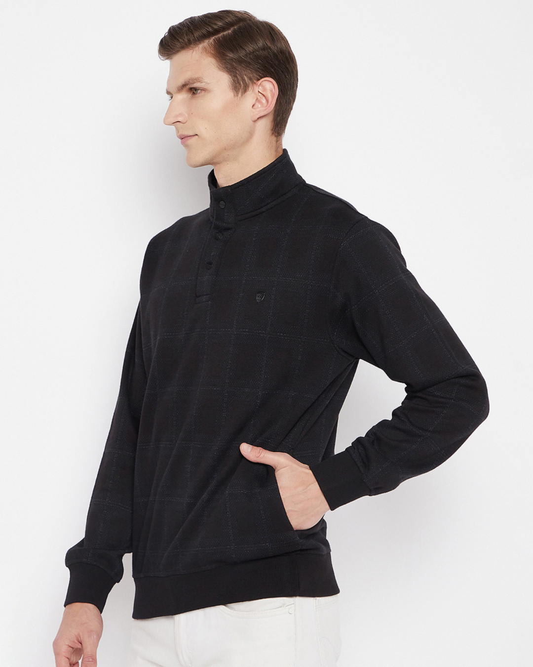 Shop Men's Black Striped Cotton Sweatshirt-Back