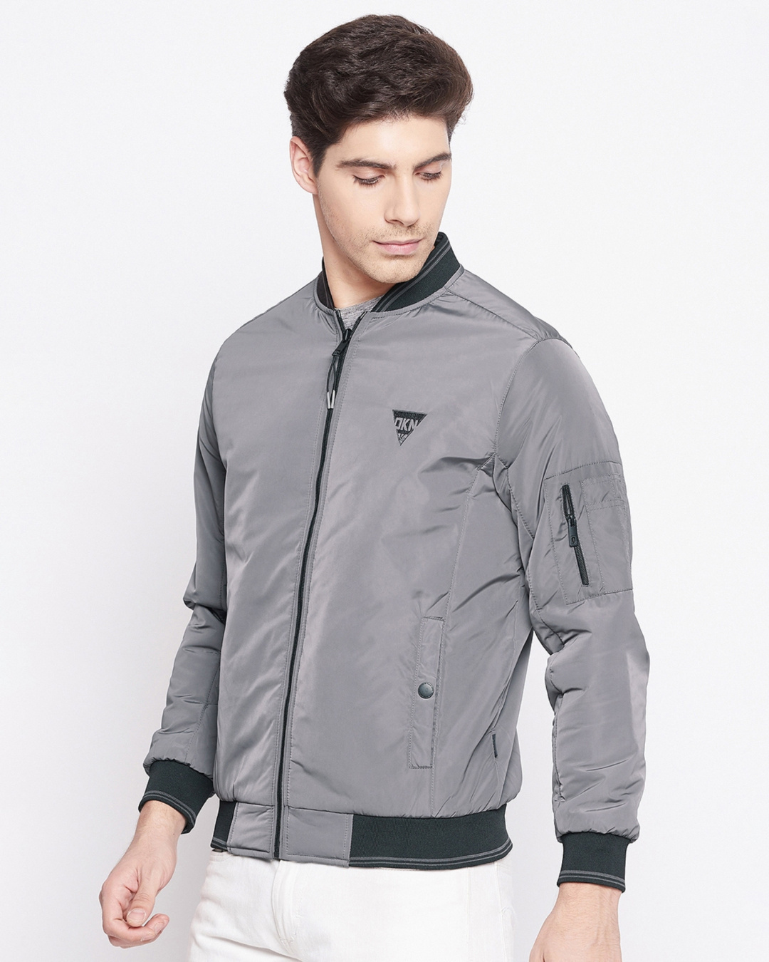 Shop Men's Grey Nylon Reversible Jacket-Back
