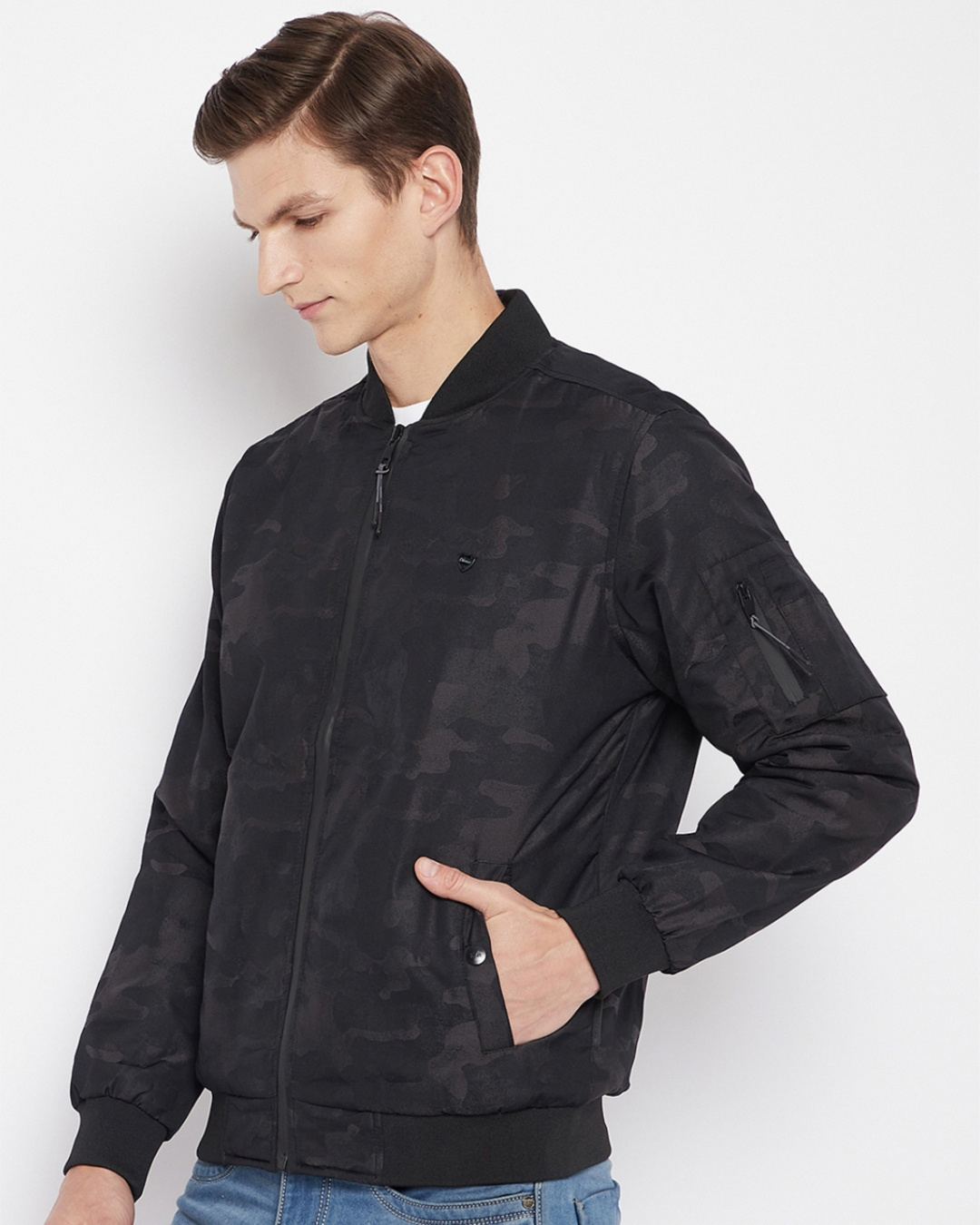 Shop Men's Grey Structured Nylon Reversible Jacket-Back