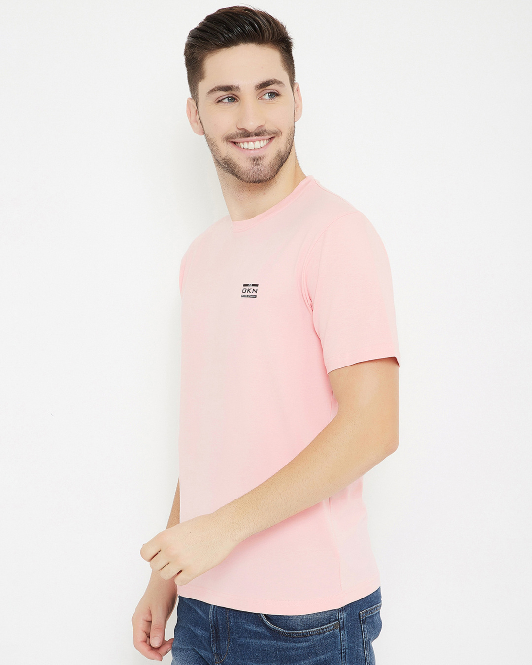 Shop Men's Light Pink Polyester Round Neck T Shirt-Back