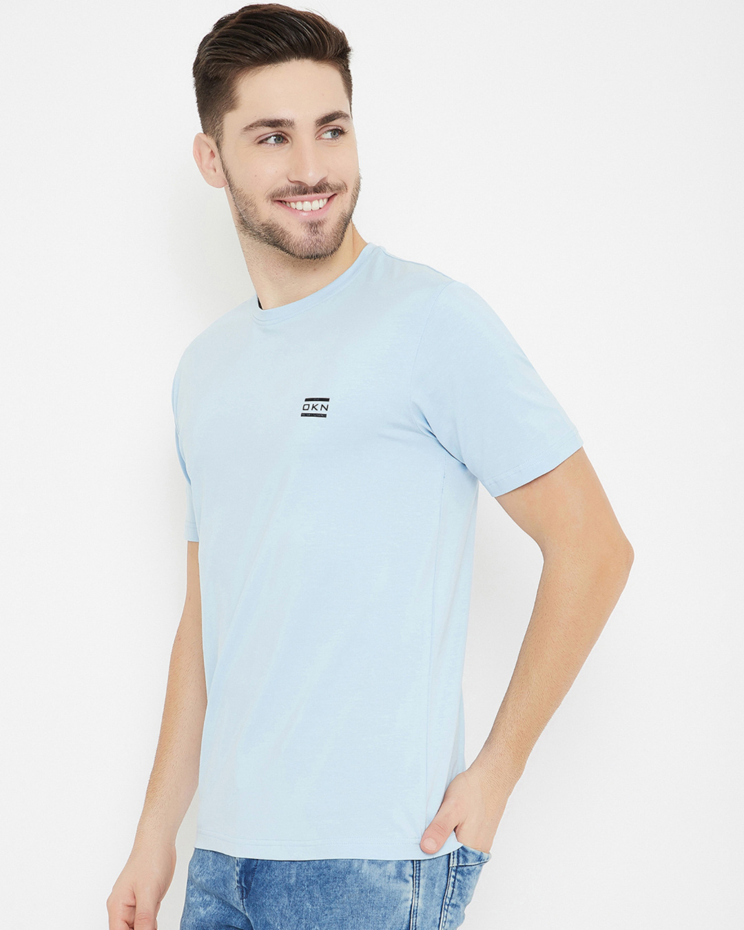 Shop Men's Light Sky Polyester Round Neck T Shirt-Back