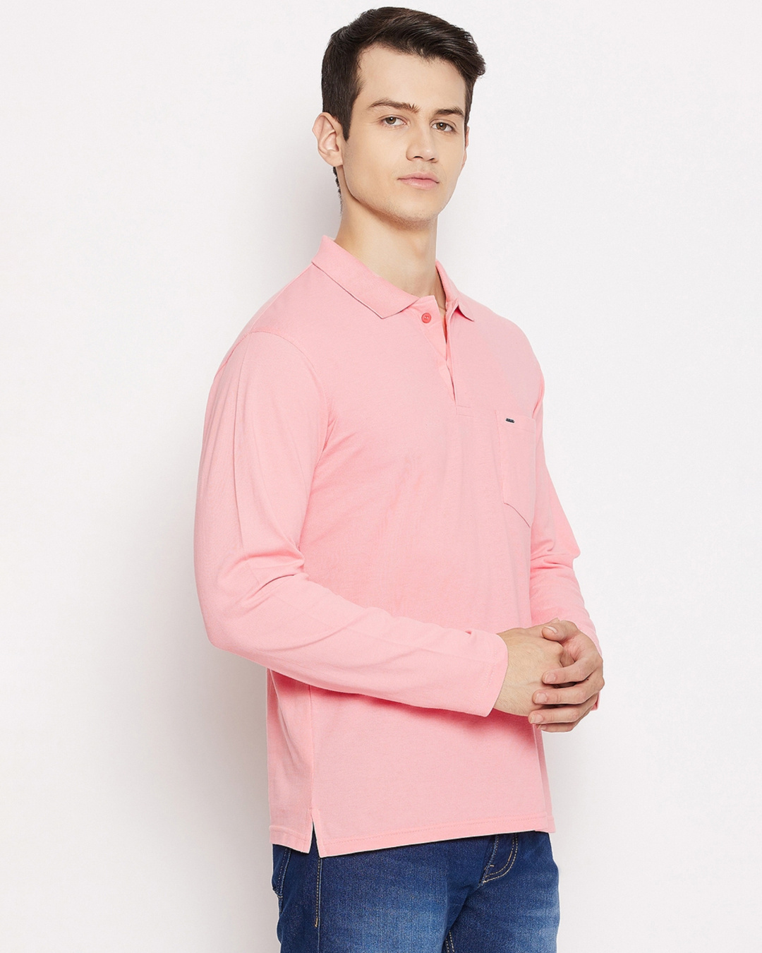 Shop Men's Medium Pink Polyester Polo Collar T Shirt-Back