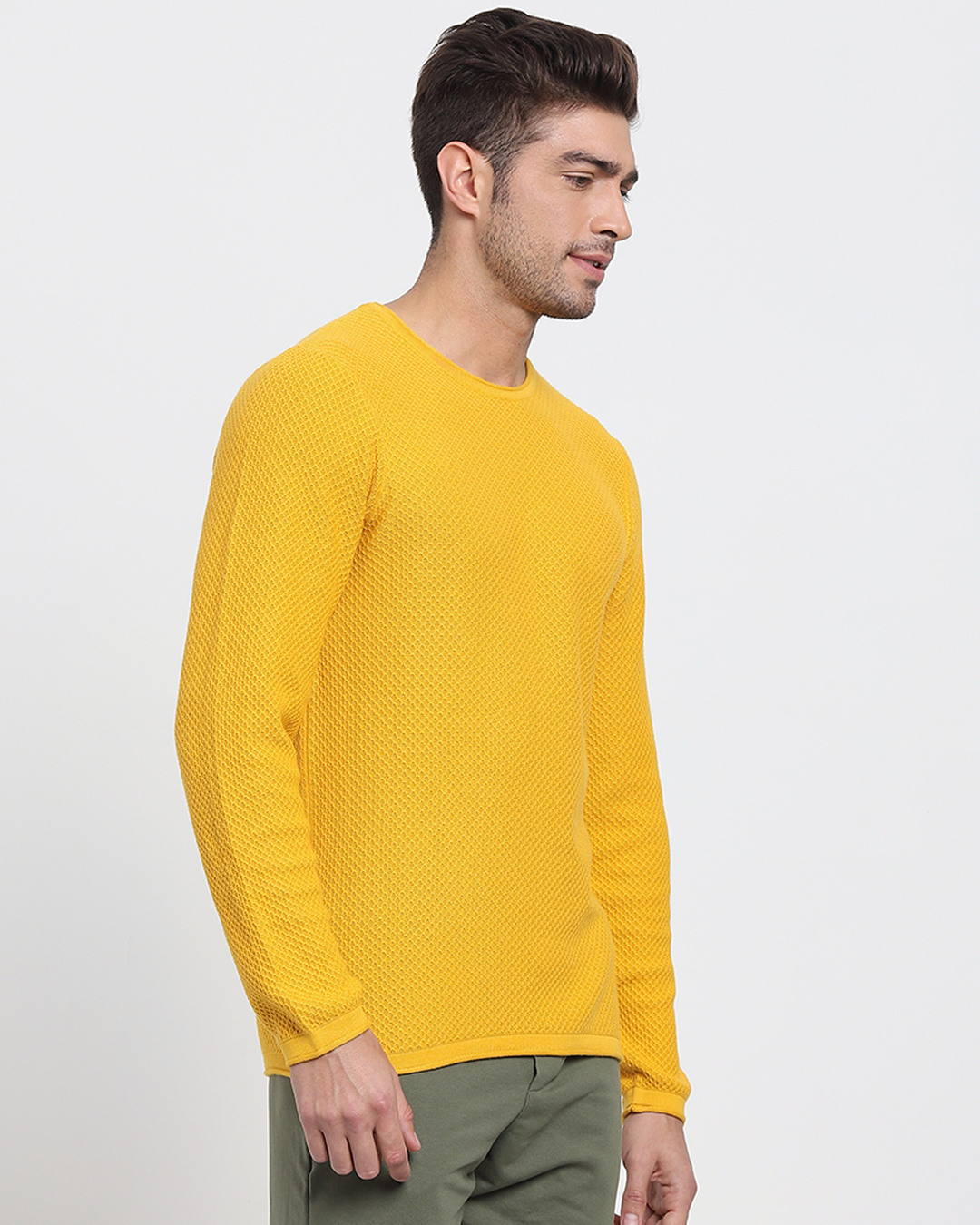 Shop Men's Yellow Flat Knit Sweater-Back