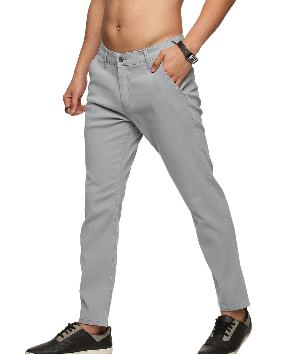 Shop Men's Grey Slim Fit Trousers-Back