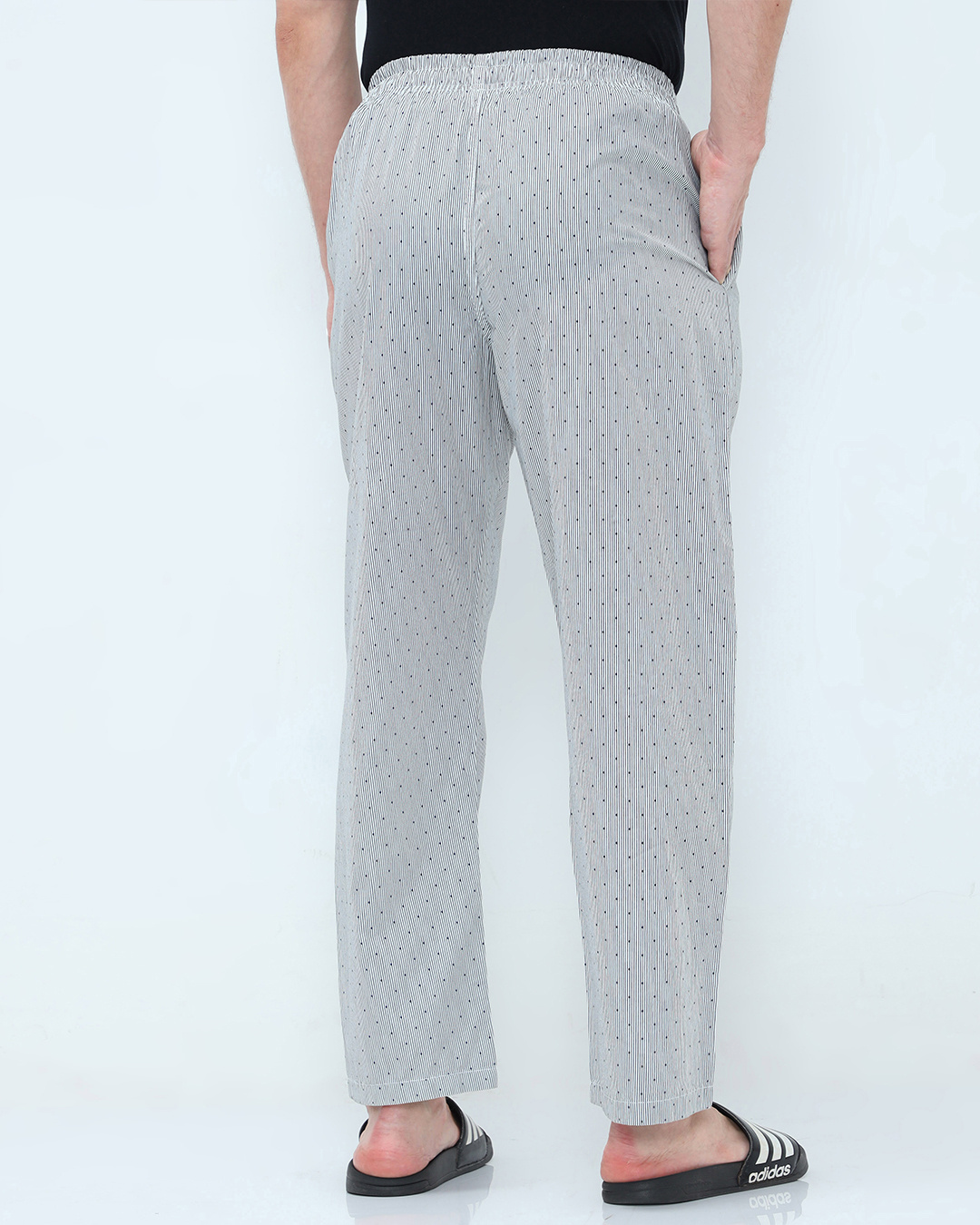 Shop Men's Grey Vertical Stripes Pyjamas-Back