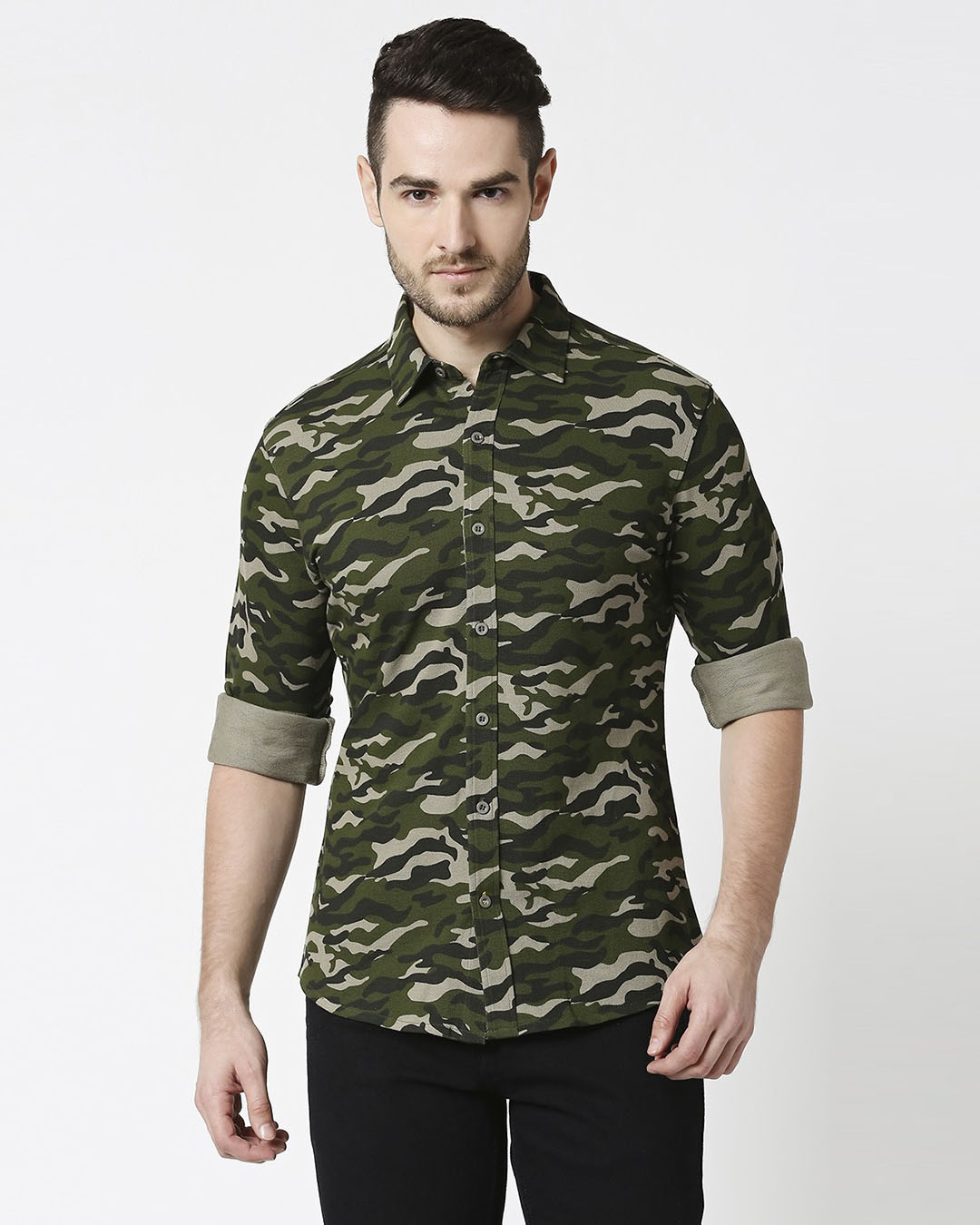 Shop Olive Camo Full Sleeve Shirt-Back