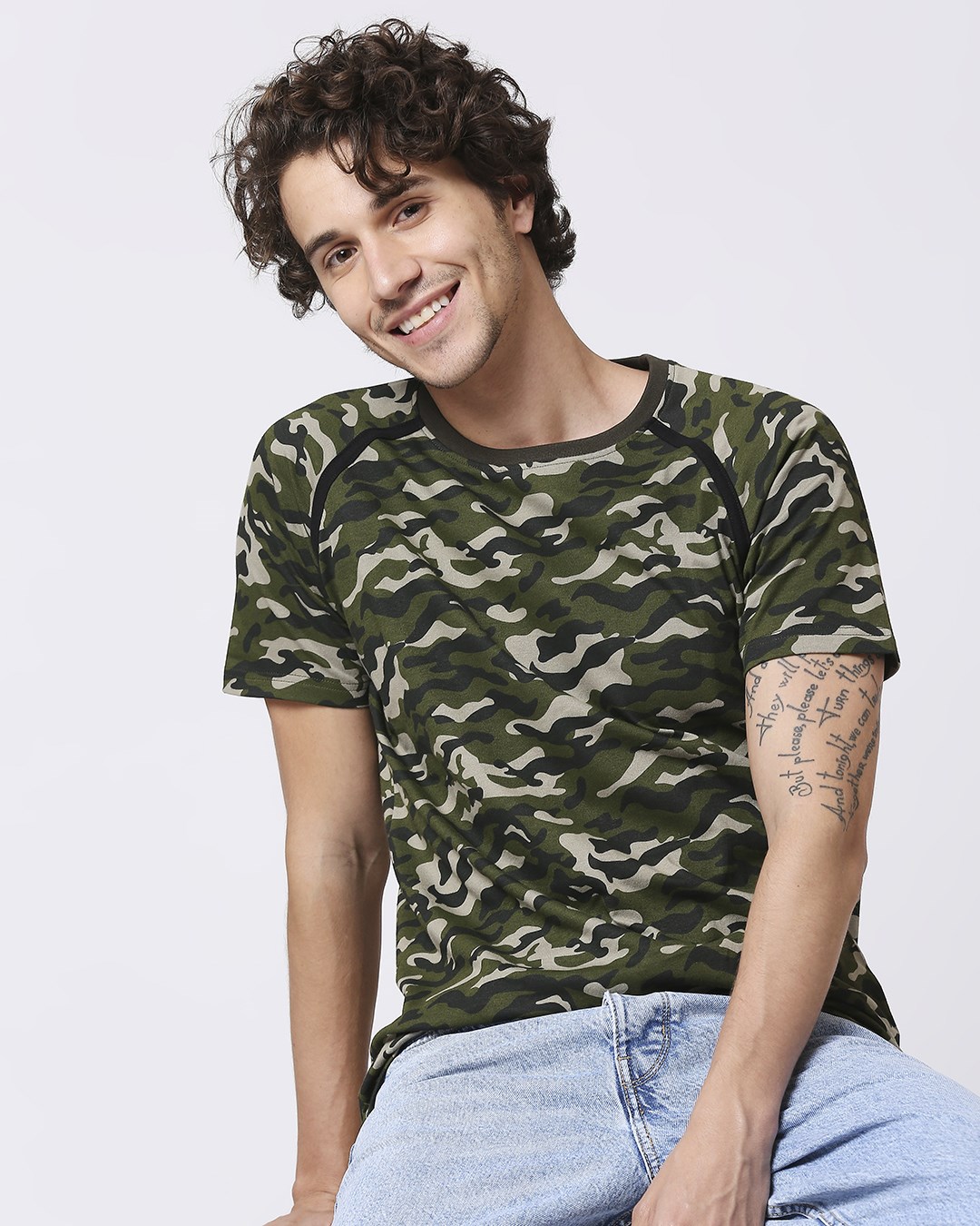 

Olive Camo Half Sleeve Side Panel Camo T-Shirt Men' Plain Half Sleeve Side Panel Camo T-Shirt Bewakoof.com, Camo-black