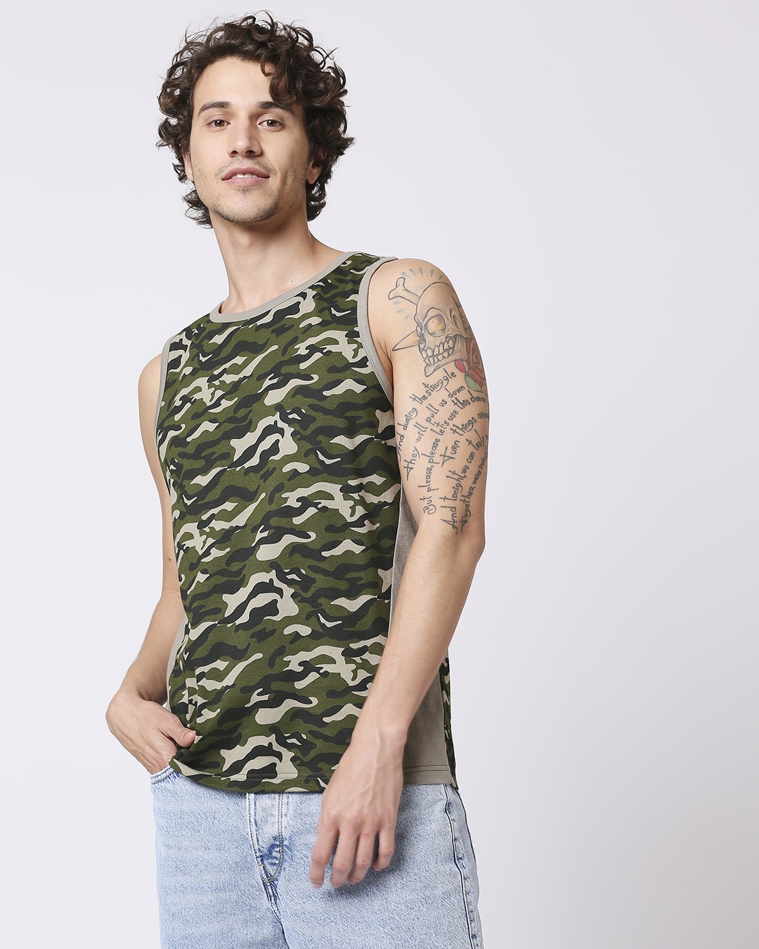 Shop Olive Camo Round Neck Camo Vest-Back