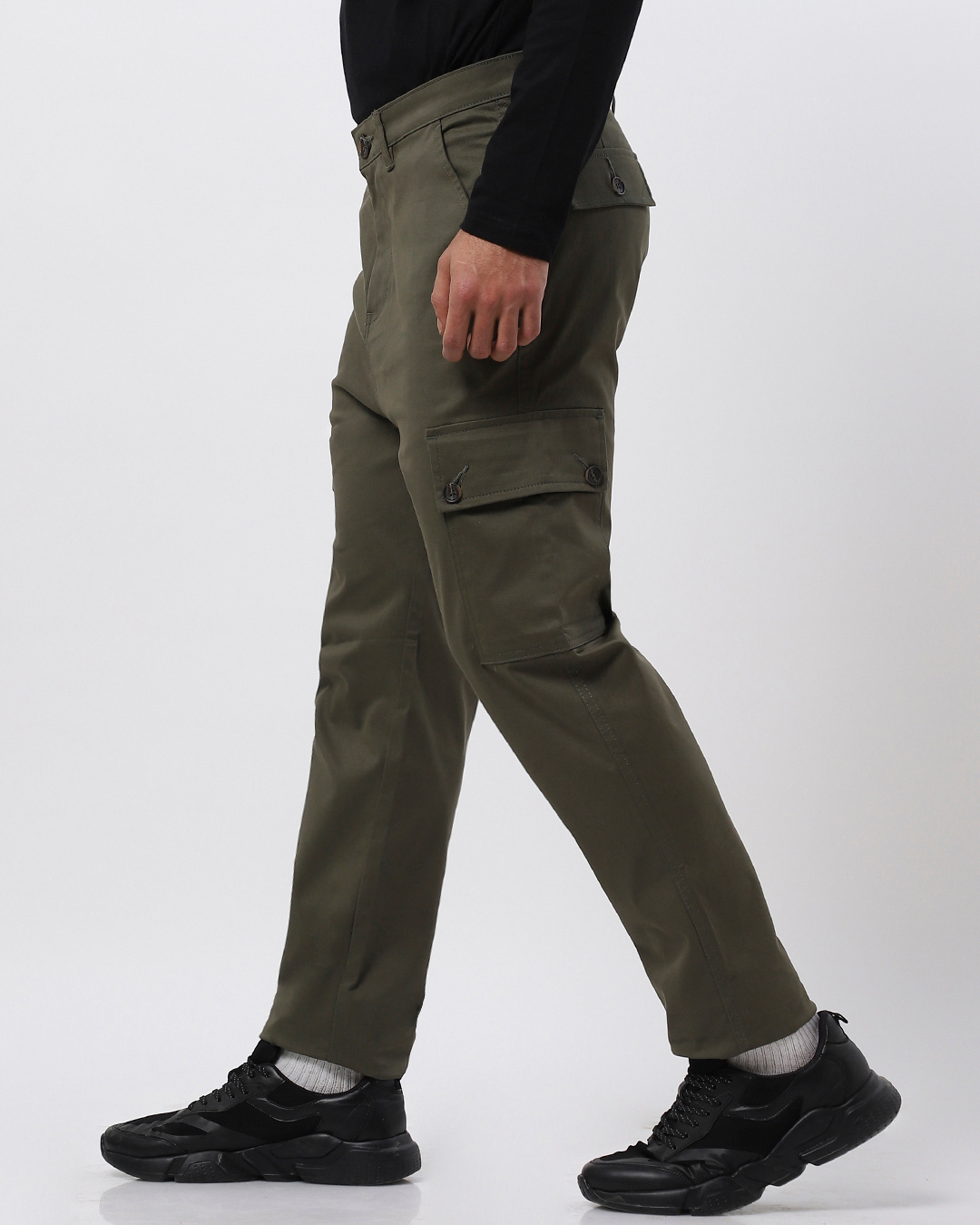 Shop Olive Drawstring Hem Cargo Pants-Back