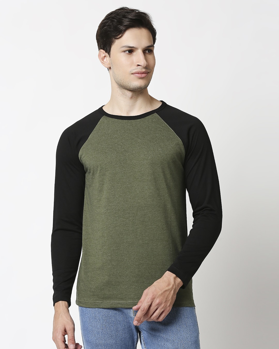 Shop Olive Green Full Sleeve Raglan T-Shirt-Back