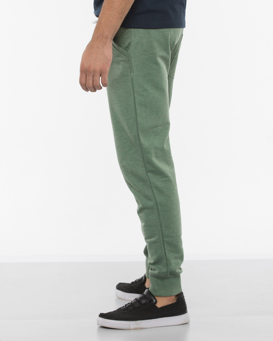 Shop Olive Green Melange Fleece Joggers-Back