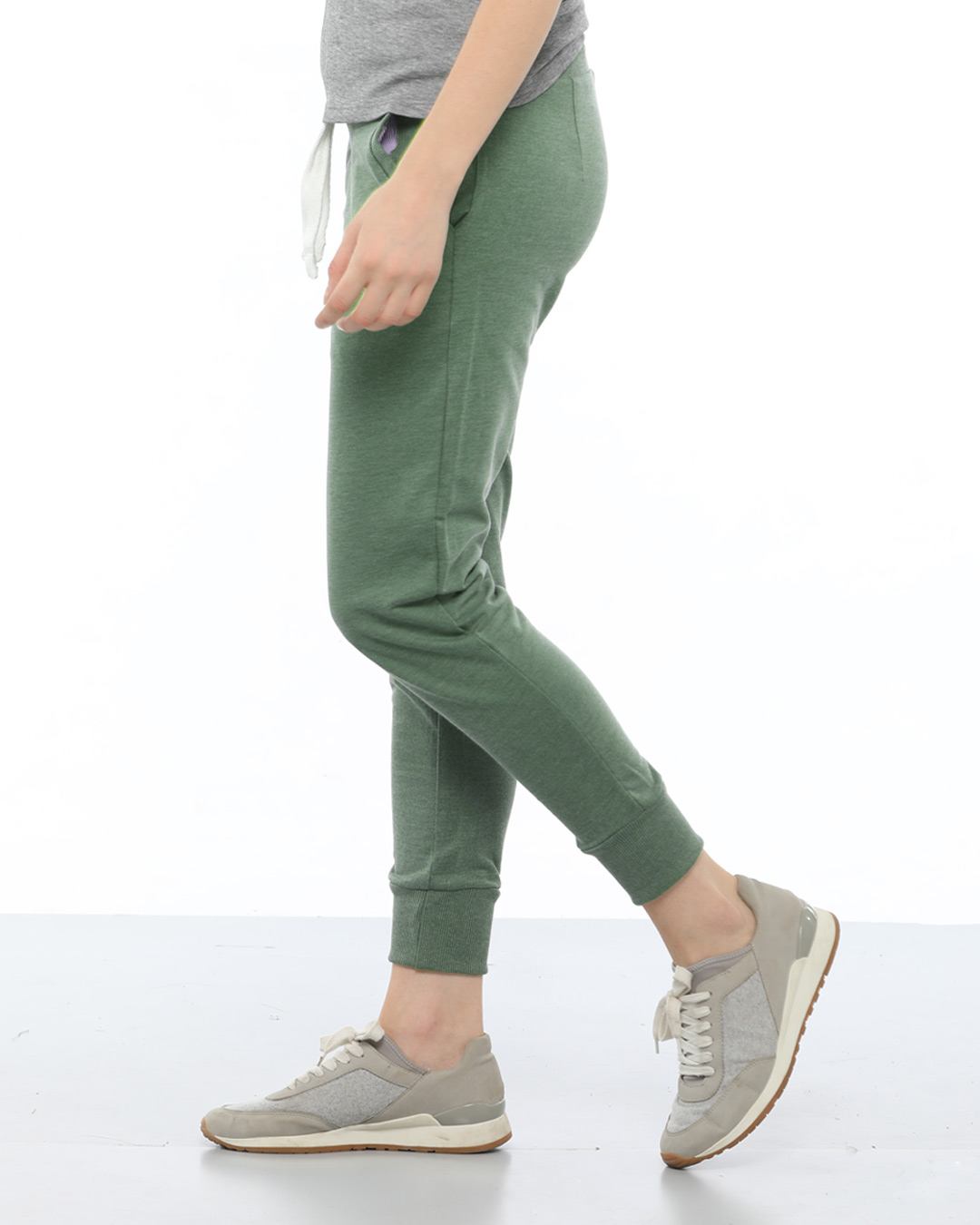 Shop Olive Green Melange Fleece Joggers-Back