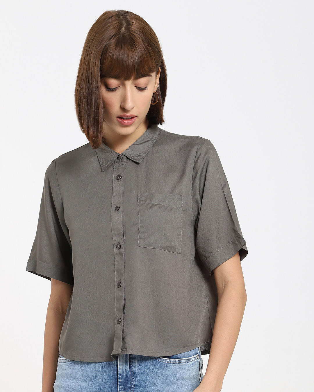 Shop Olive Half Sleeves Women's Shirt-Back