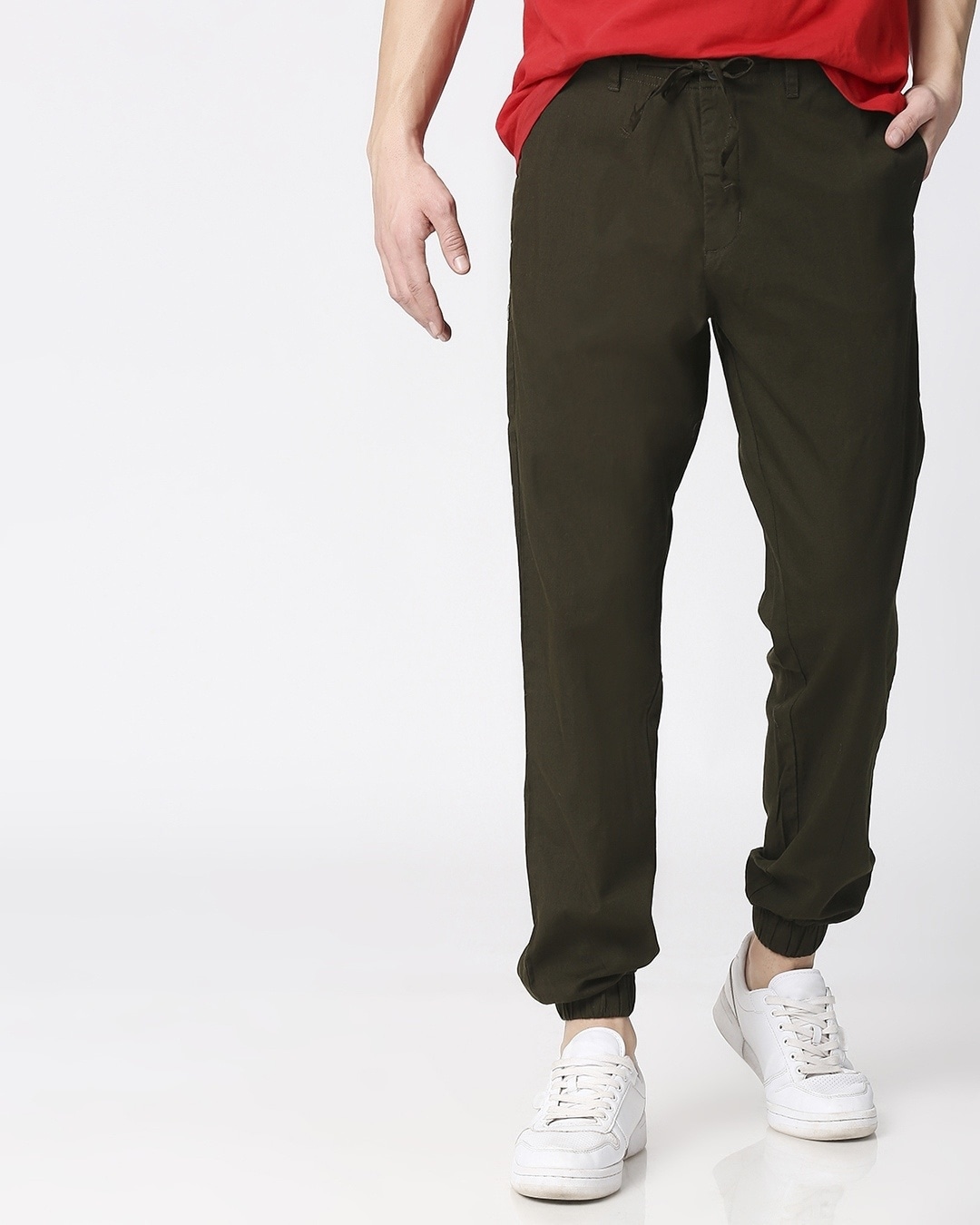 

Dark Olive Cotton Jogger Pants Men's Plain Casual Jogger Pants Bewakoof.com, Green