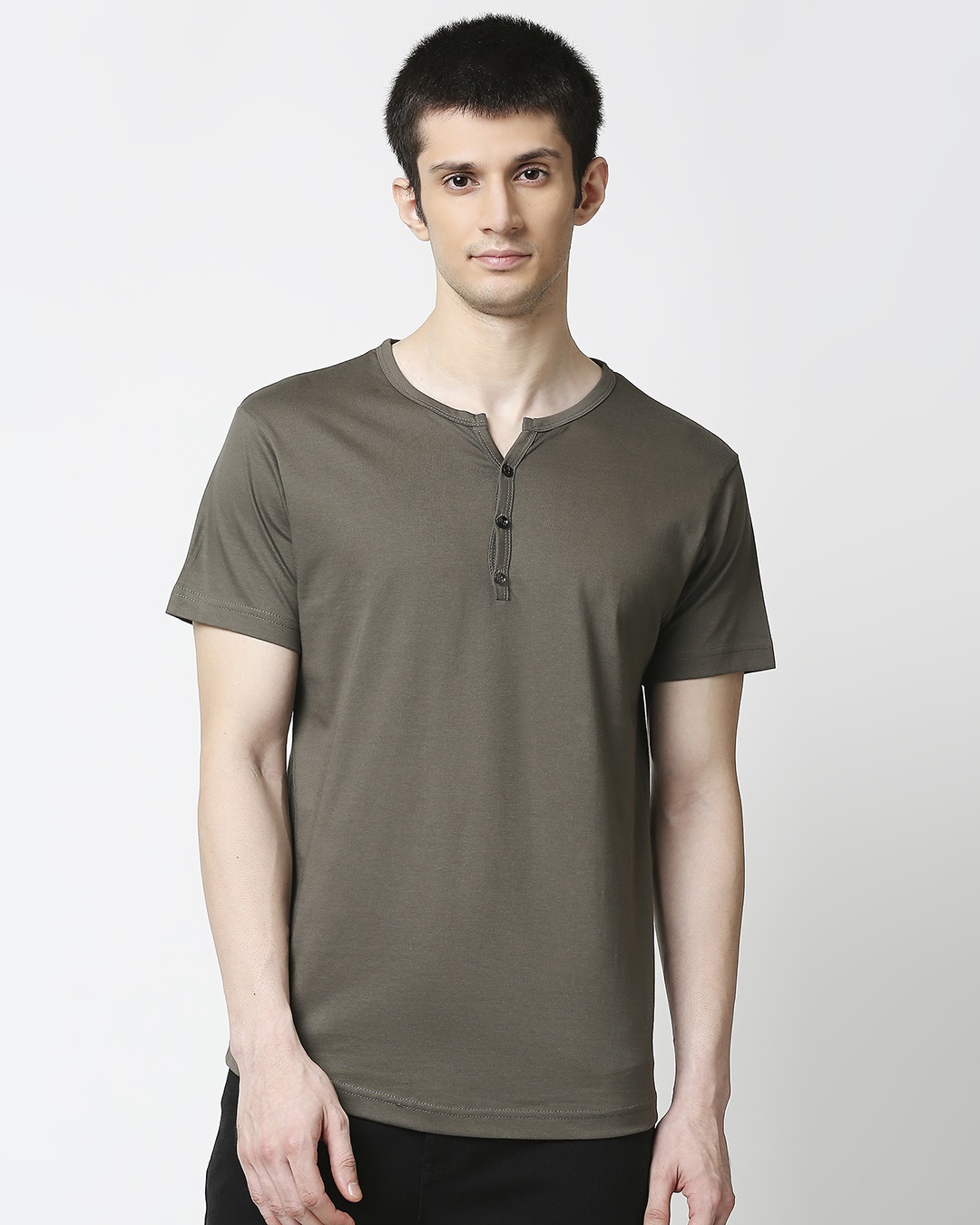 Shop Olive Night Half Sleeve Henley T-Shirt-Back
