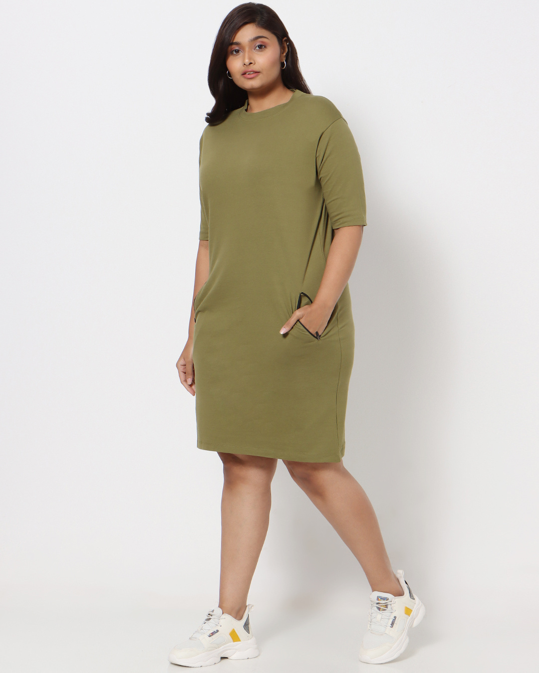Shop Olive Plus Size Elbow Sleeve Pocket Dress-Back