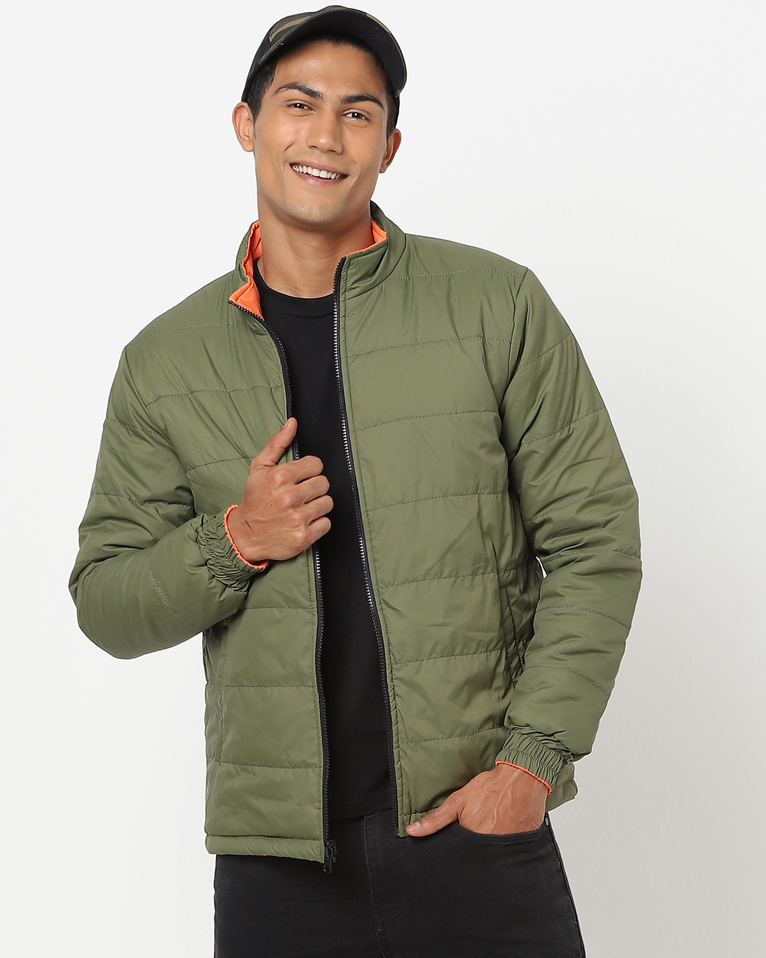 Buy Men's Olive & Orange Reversible Puffer Jacket Online at Bewakoof