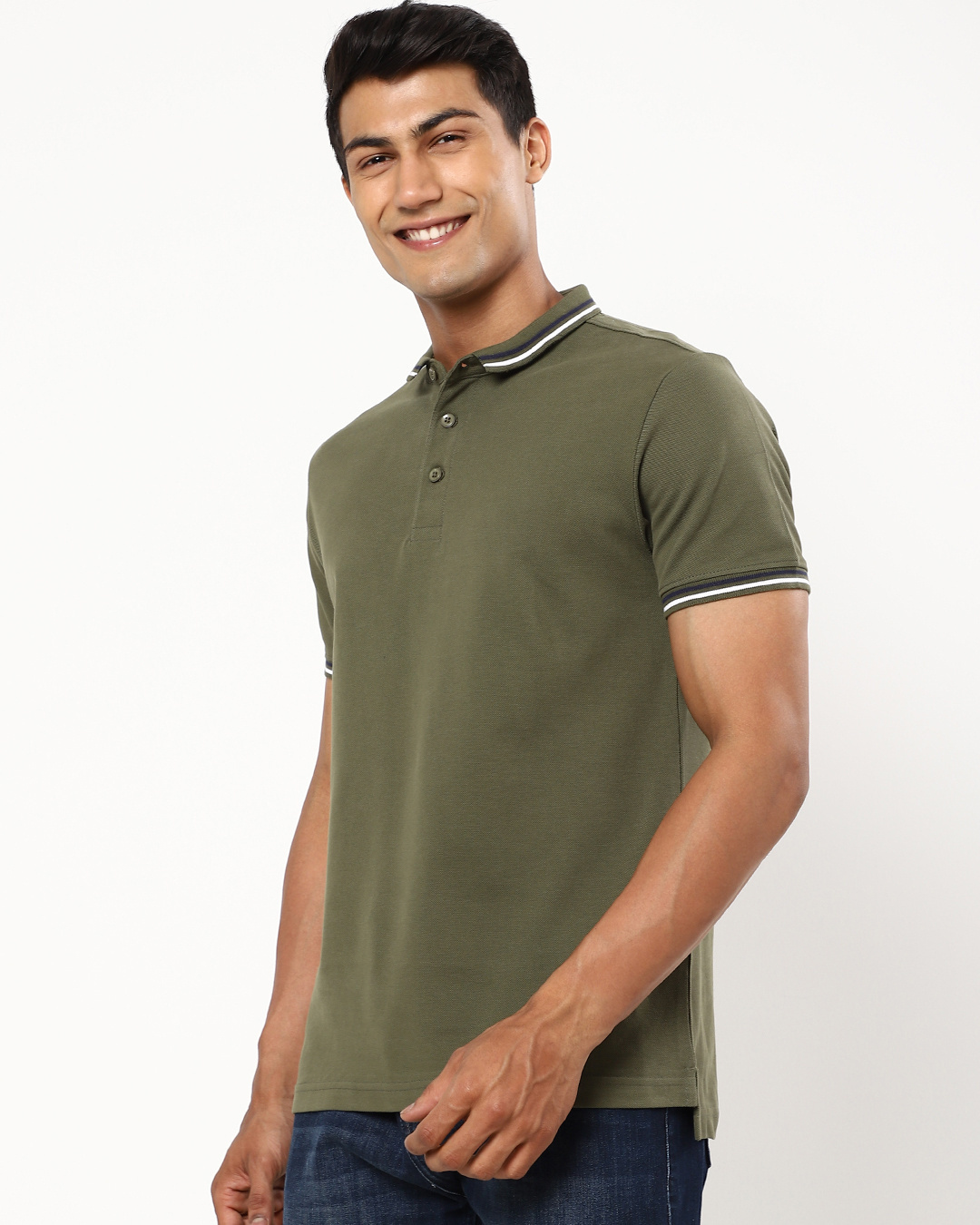 Shop Men's Olive Polo T-shirt-Back