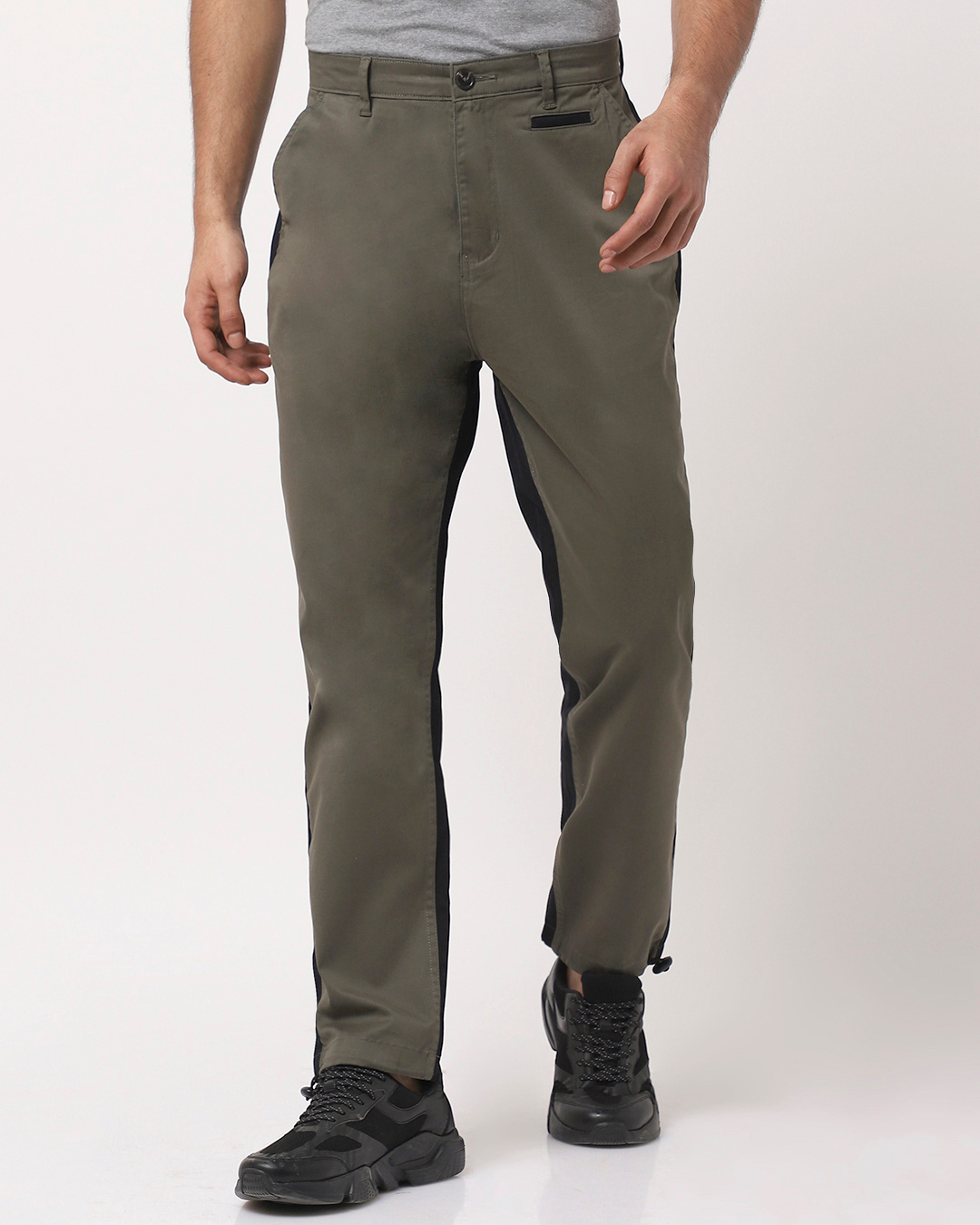 Shop Olive Solid Two Color Chinos-Back