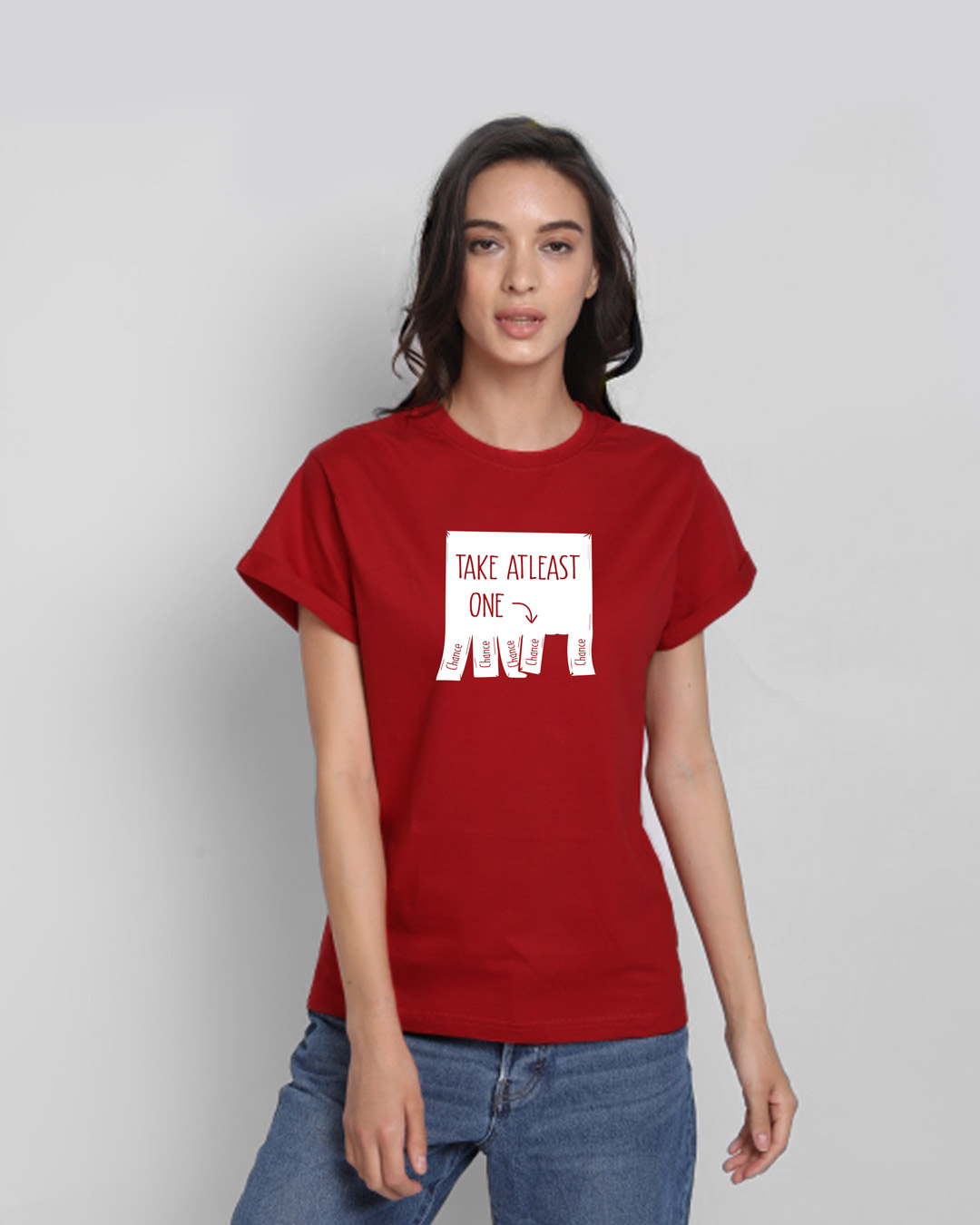 Shop One Chance Boyfriend T-Shirt Bold Red-Back