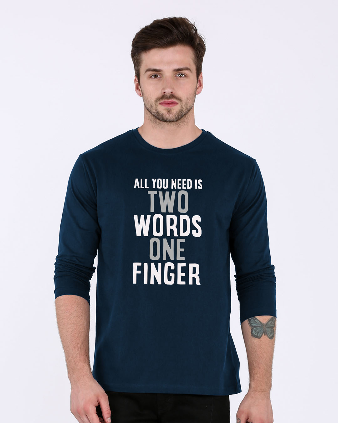 Buy One Finger Blue Printed Full Sleeve T-Shirt For Men Online India @ Bewakoof.com