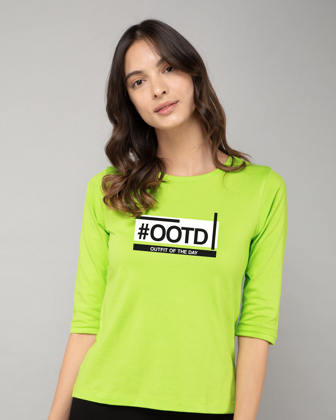 Buy OOTD Neon Green Printed 3/4 Sleeve T-Shirt For Women Online India @ Bewakoof.com
