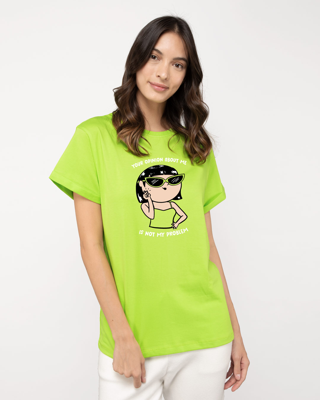 Shop Opinion About Me Boyfriend T-Shirt Neon Green-Back